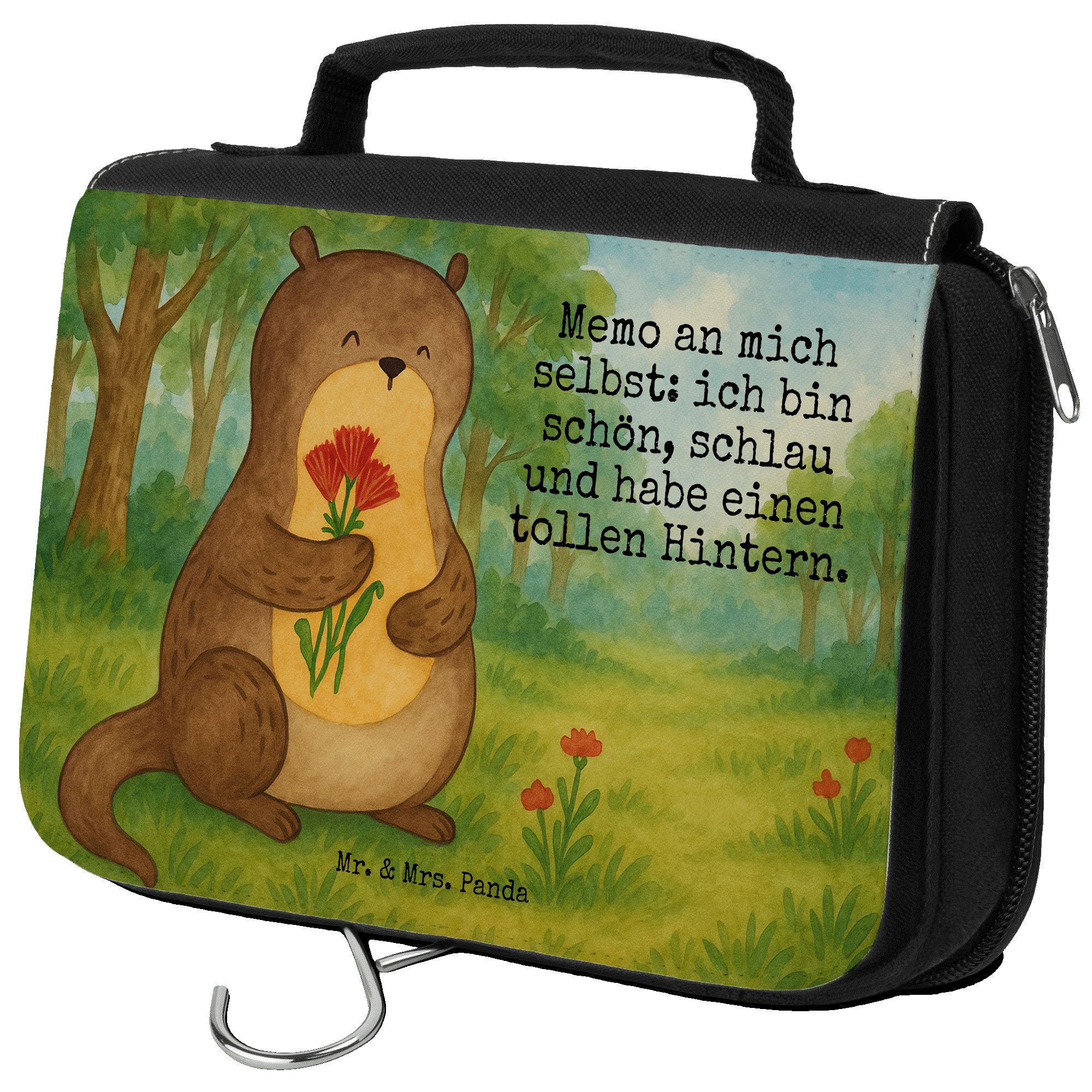 Kulturbeutel Otter Blumenstrauß Design, Kosmetiktasche, Weiß, kosmetiktäschchen, S