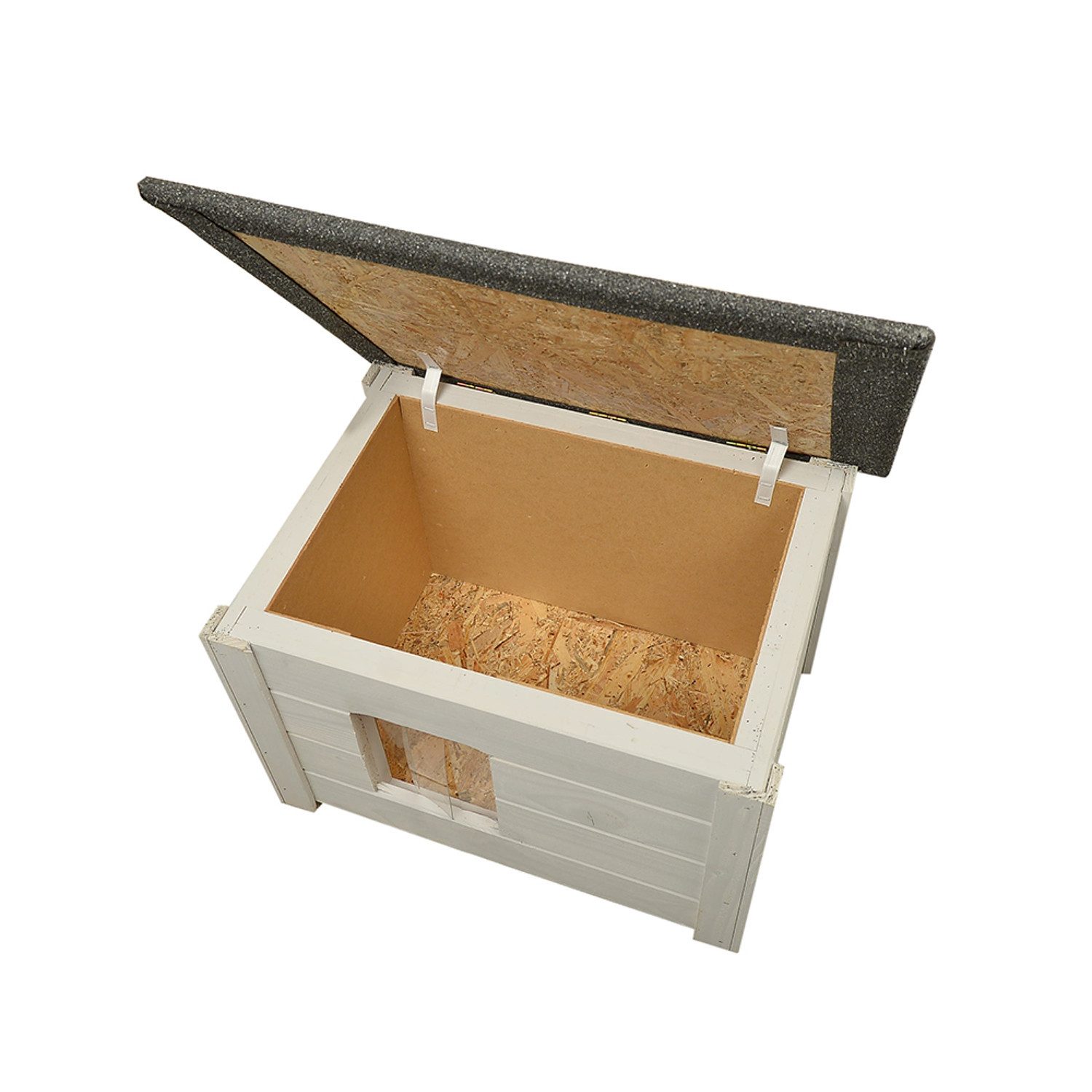 WOODOK Hundehütte Isolierte Hundehütte aus hellem Eschenholz + Hundebett, Tiefe: 49 cm - Breite: 59 cm - Höhe: 34 cm