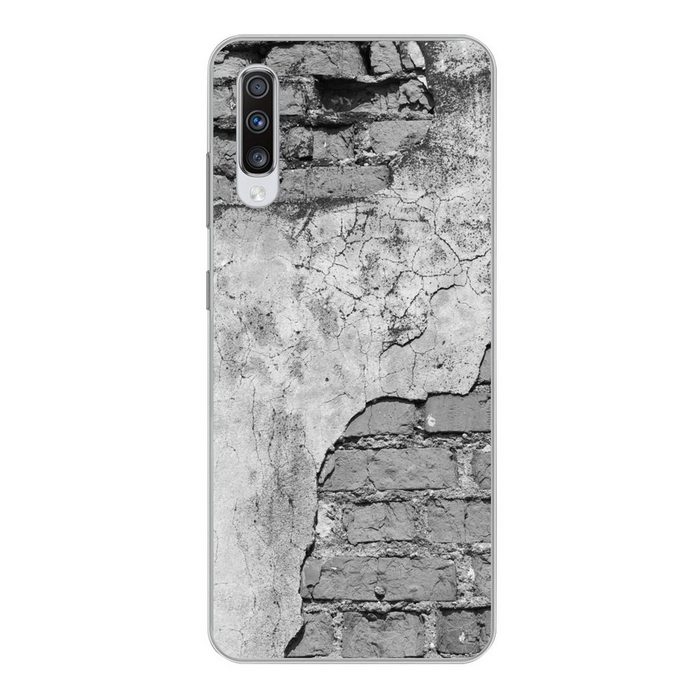MuchoWow Handyhülle Wand - Backstein - Beton - Schwarz - Weiß Phone Case Handyhülle Samsung Galaxy A70 Silikon Schutzhülle