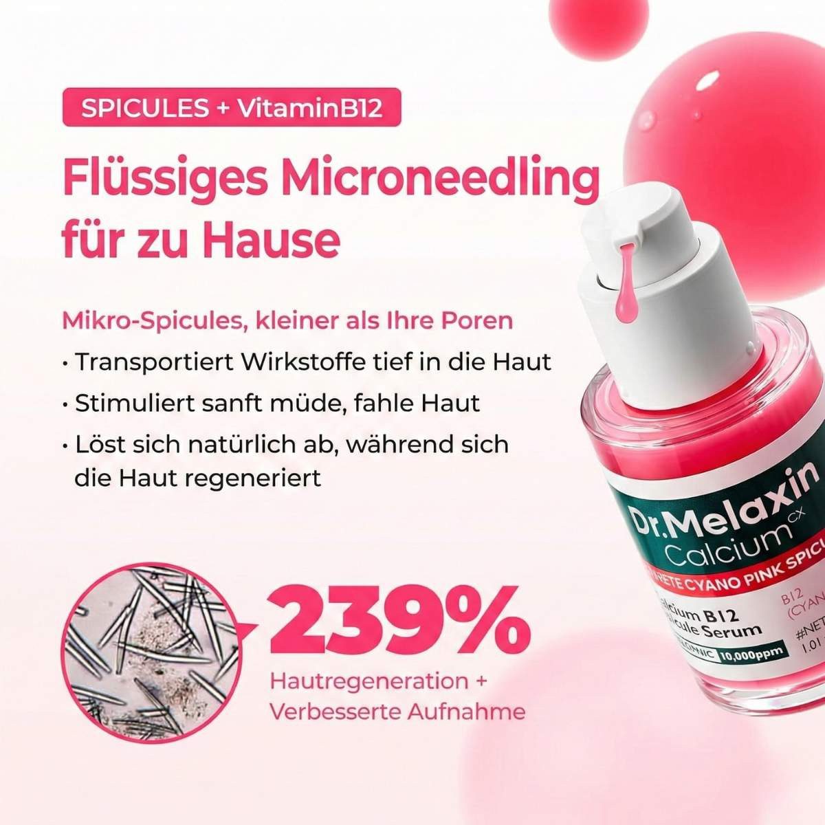 Dr.Melaxin Gesichtsserum Cemenrete Cyano Pink Spicule Serum 30ml – koreanisches Gesichtsserum mit Vitamin B12, Niacinamide & Spicule-Technologie –, K-Beauty Skincare für glatter wirkende Haut