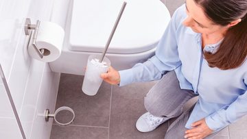 tesa WC-Reinigungsbürste ESTEETIC WC-Bürstenhalter ohne Bohren - 39,7 cm : 9,5 cm : 13,7 cm, Badezimmer, Gäste-WC, Wandmontage, (Packung, 1-tlg), selbstklebende WC-Bürste für Wandmontage - Edelstahl - silber matt