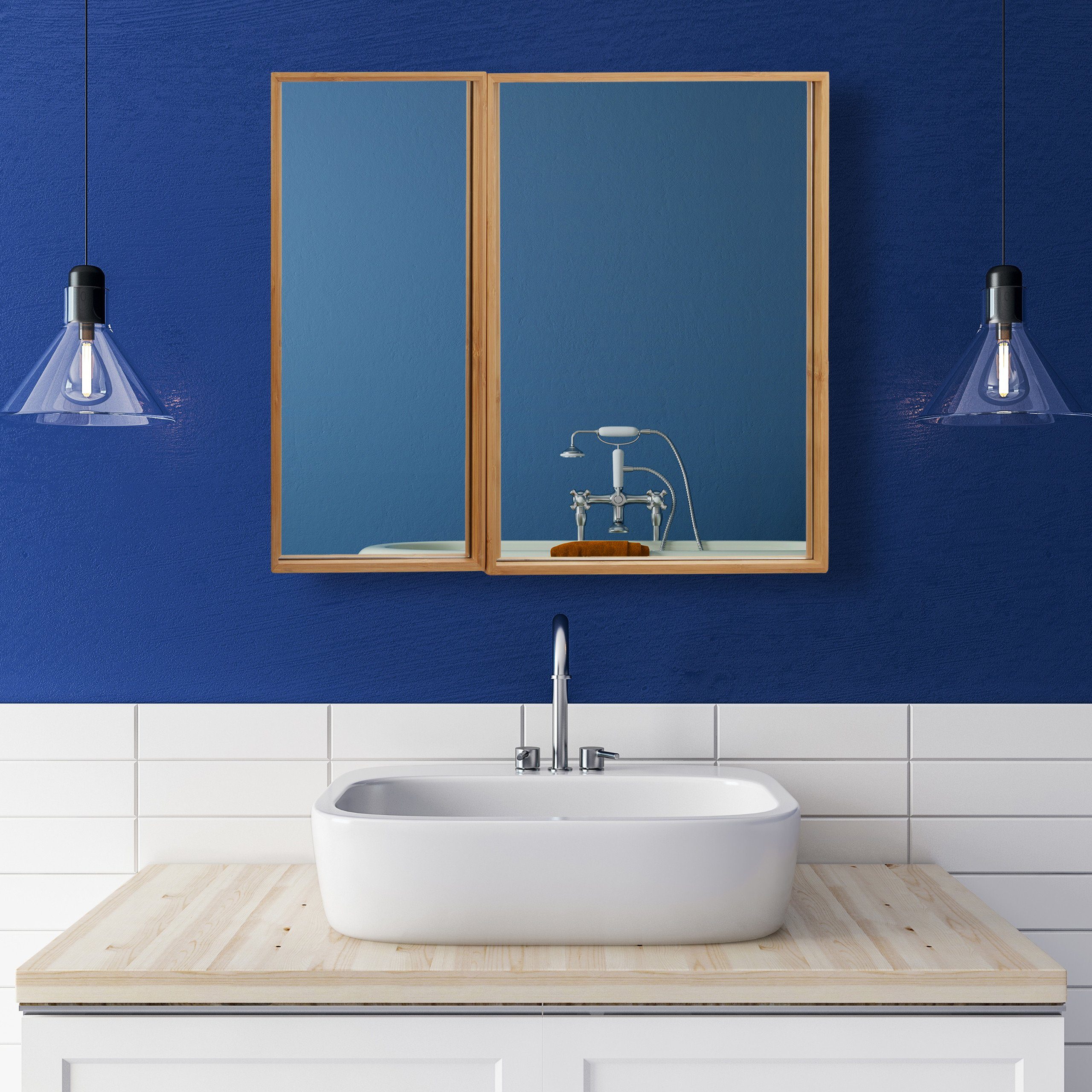 relaxdays Badezimmerspiegelschrank Bad Spiegelschrank mit 2 günstig online kaufen
