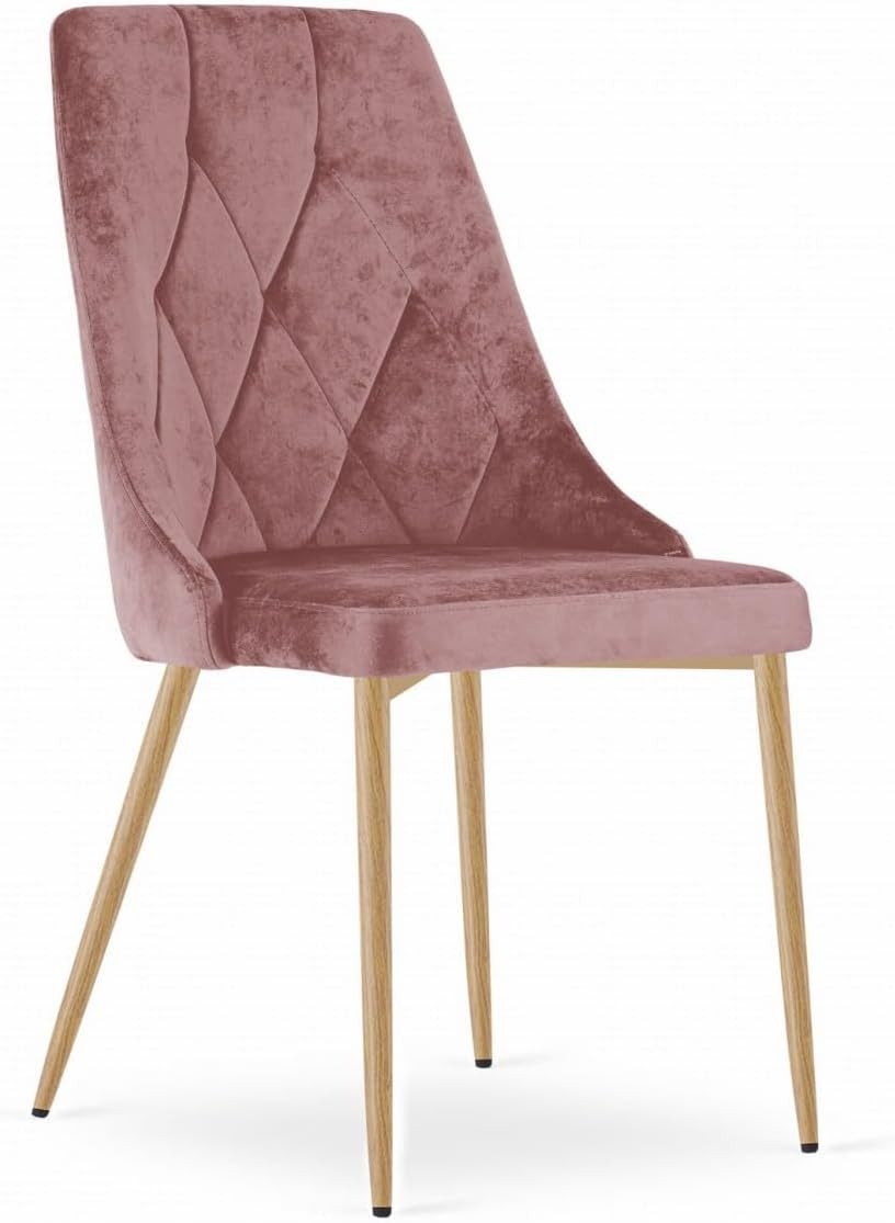 Esszimmerstuhl Stuhl in Rosa Samt – Elegant & Komfortabel mit Holzoptik-Beinen