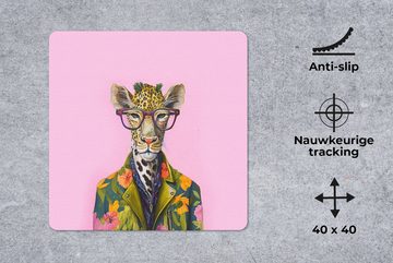 MuchoWow Gaming Mauspad Tiere - Giraffe - Brille - Blumen (1-St), Mousepad mit Rutschfester Unterseite, Gaming, 40x40 cm, XXL, Großes