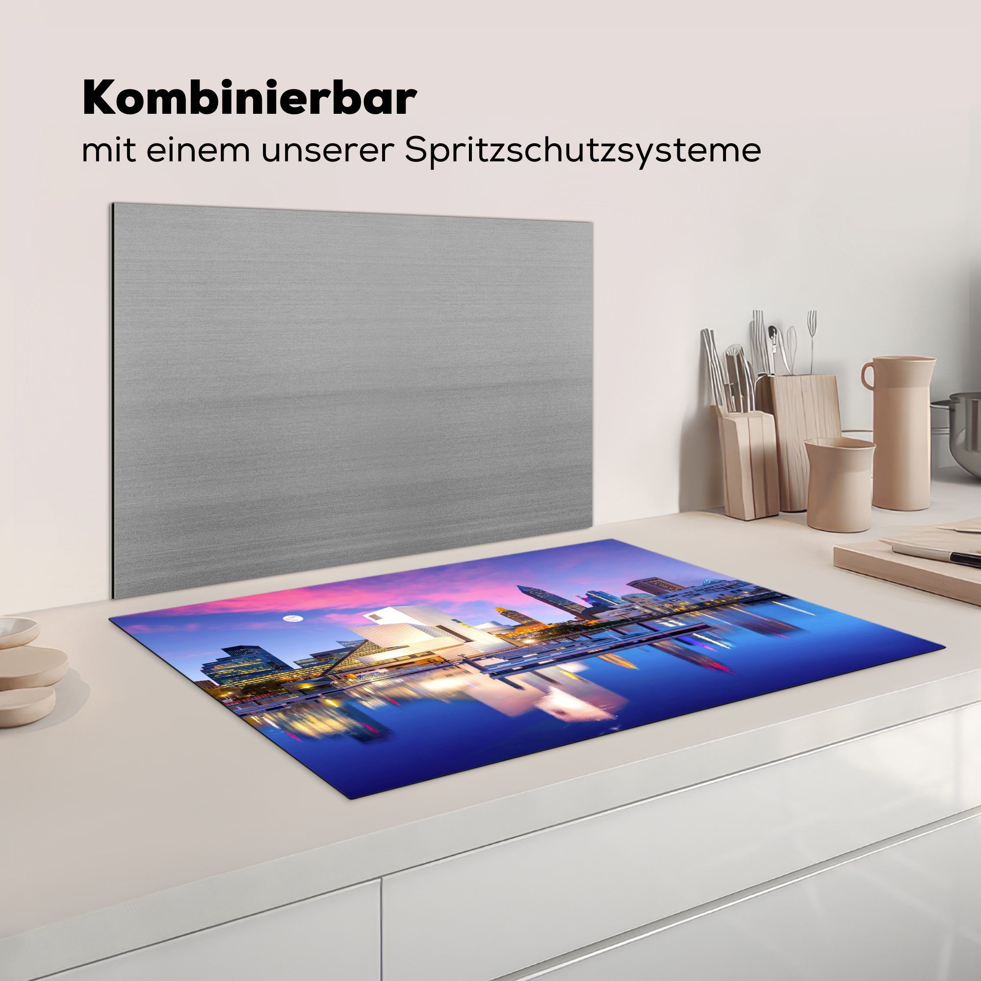 Vinyl, tlg), cm, (1 küche, die Luft, - 81x52 für Induktionskochfeld - Stadt Wasser Architektur MuchoWow Herdblende-/Abdeckplatte Schutz Ceranfeldabdeckung -