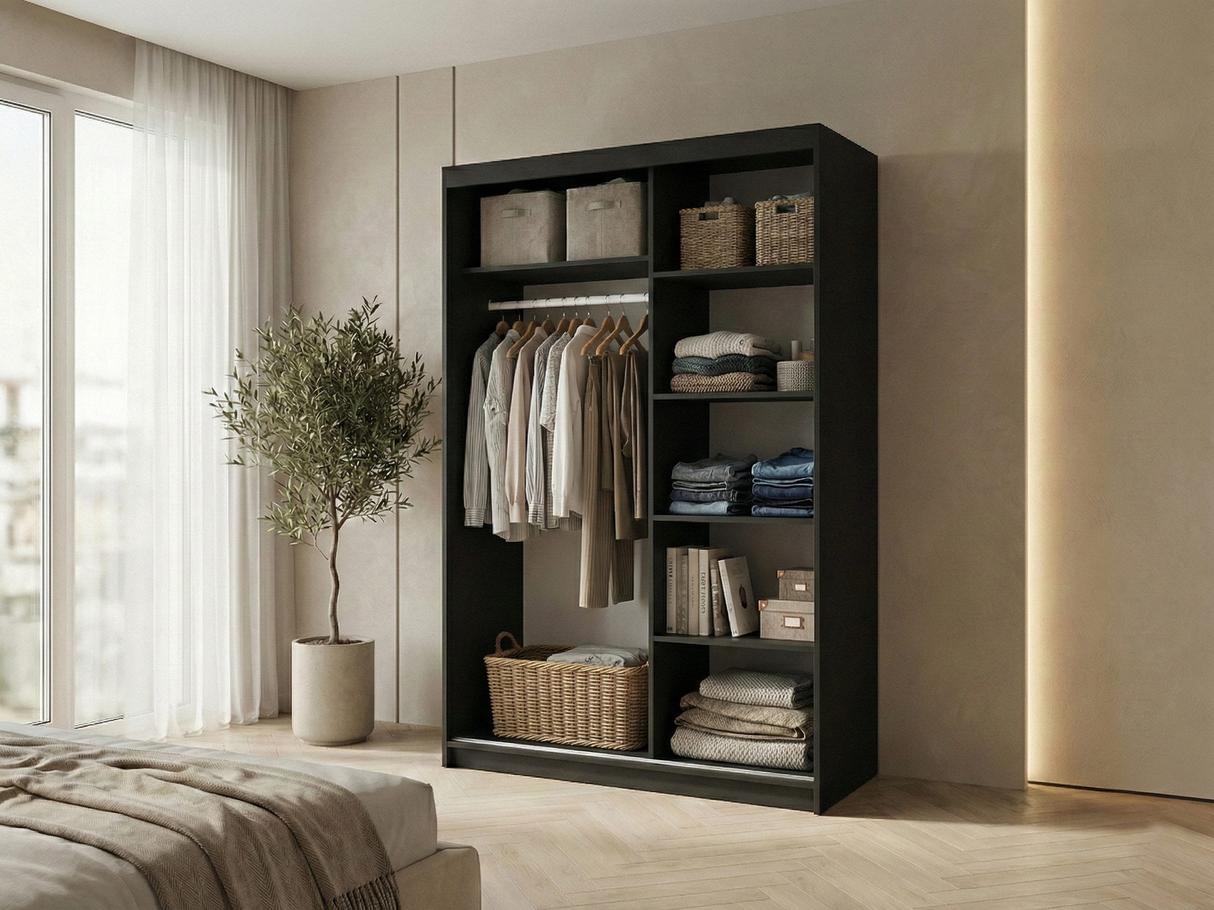 Beautysofa Kleiderschrank HELA moderner Kleiderschrank mit Spiegel (Schiebetürenschrank mit Kleiderstange und Regalböden, Schrank für Schlafzimmer, Flur & Ankle – Bild 3 von 4
