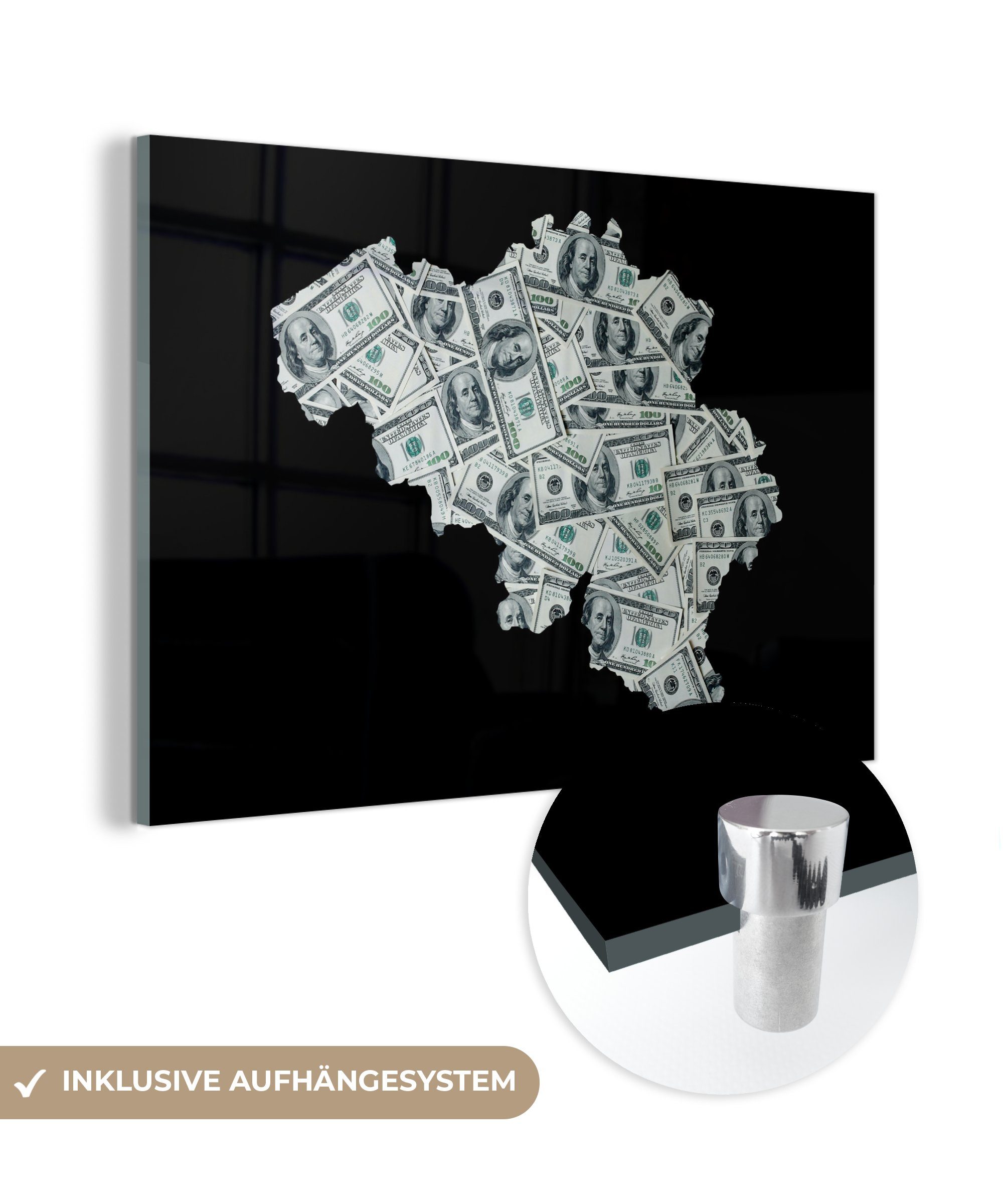 (1 MuchoWow - Schlafzimmer Acrylglasbild Belgien Karte & - Geld, Acrylglasbilder St), Wohnzimmer