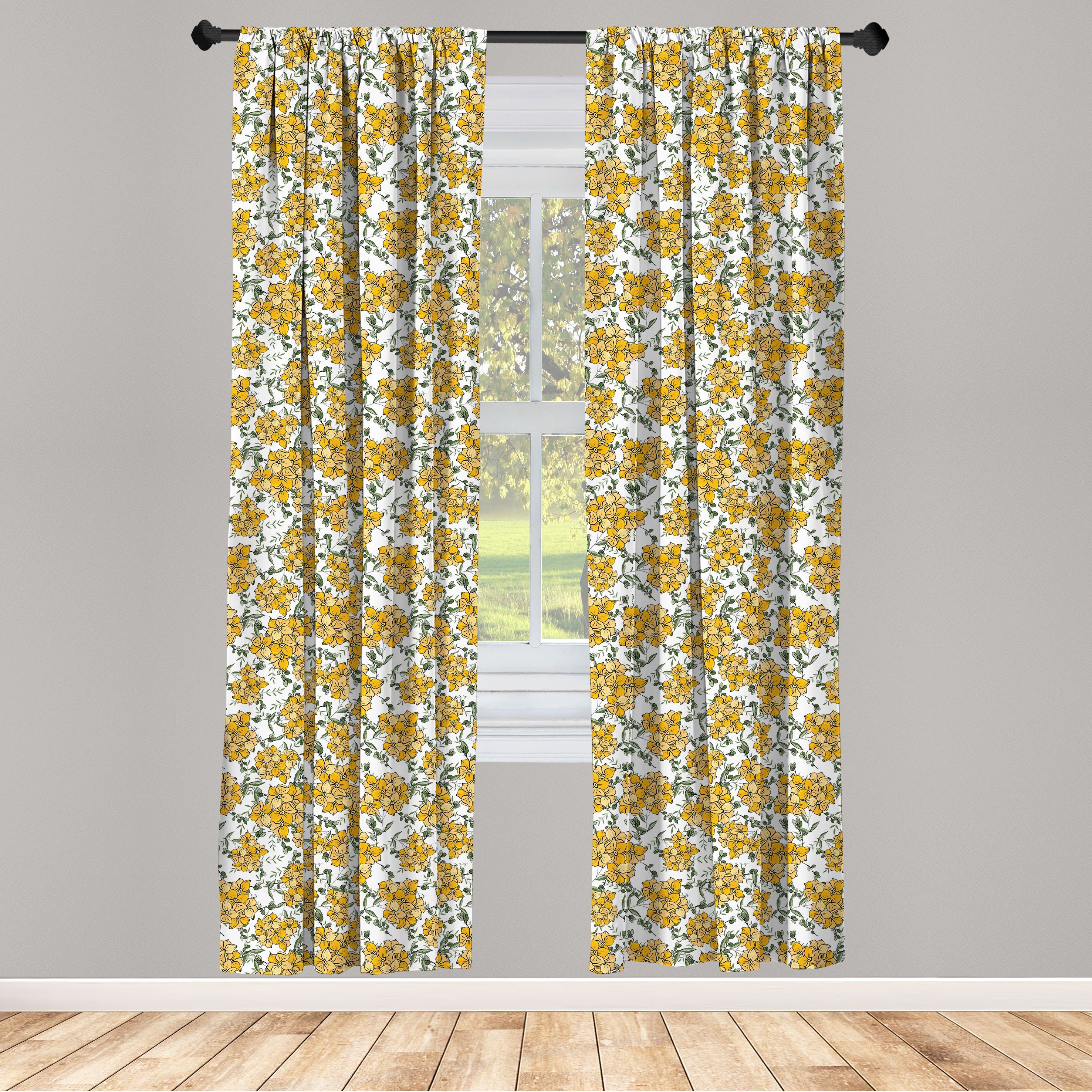 Gardine Vorhang Dekor, Blumen-Muster Microfaser, Schlafzimmer Wohnzimmer Blumen von Abakuhaus, für Grafiken