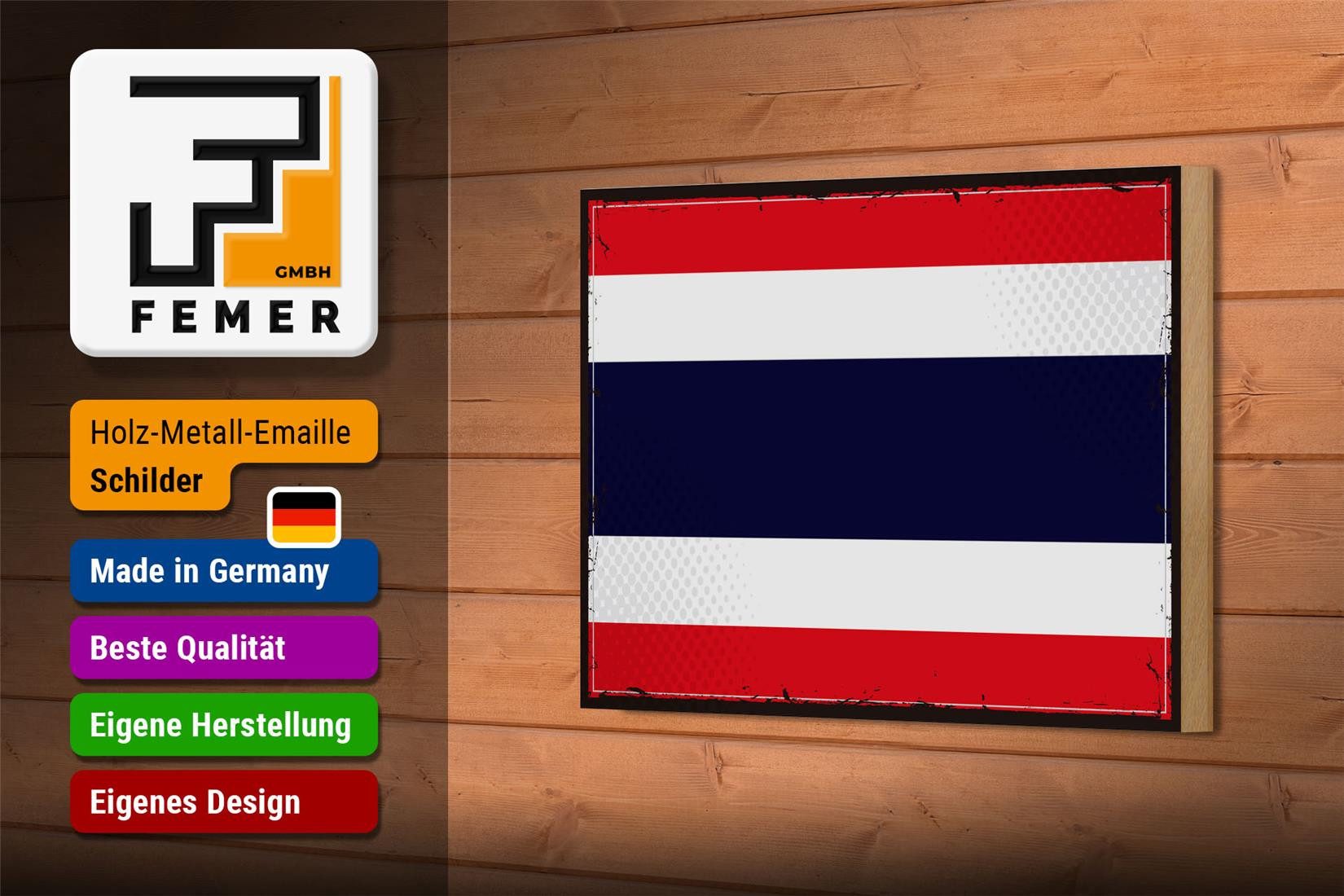 Femer GmbH Holzbild Flagge Thailands 18x12cm Retro Flag of Thailand, Flaggen (1 St), Glatte Holzfaserplatte (MDF), vorn beschichtet