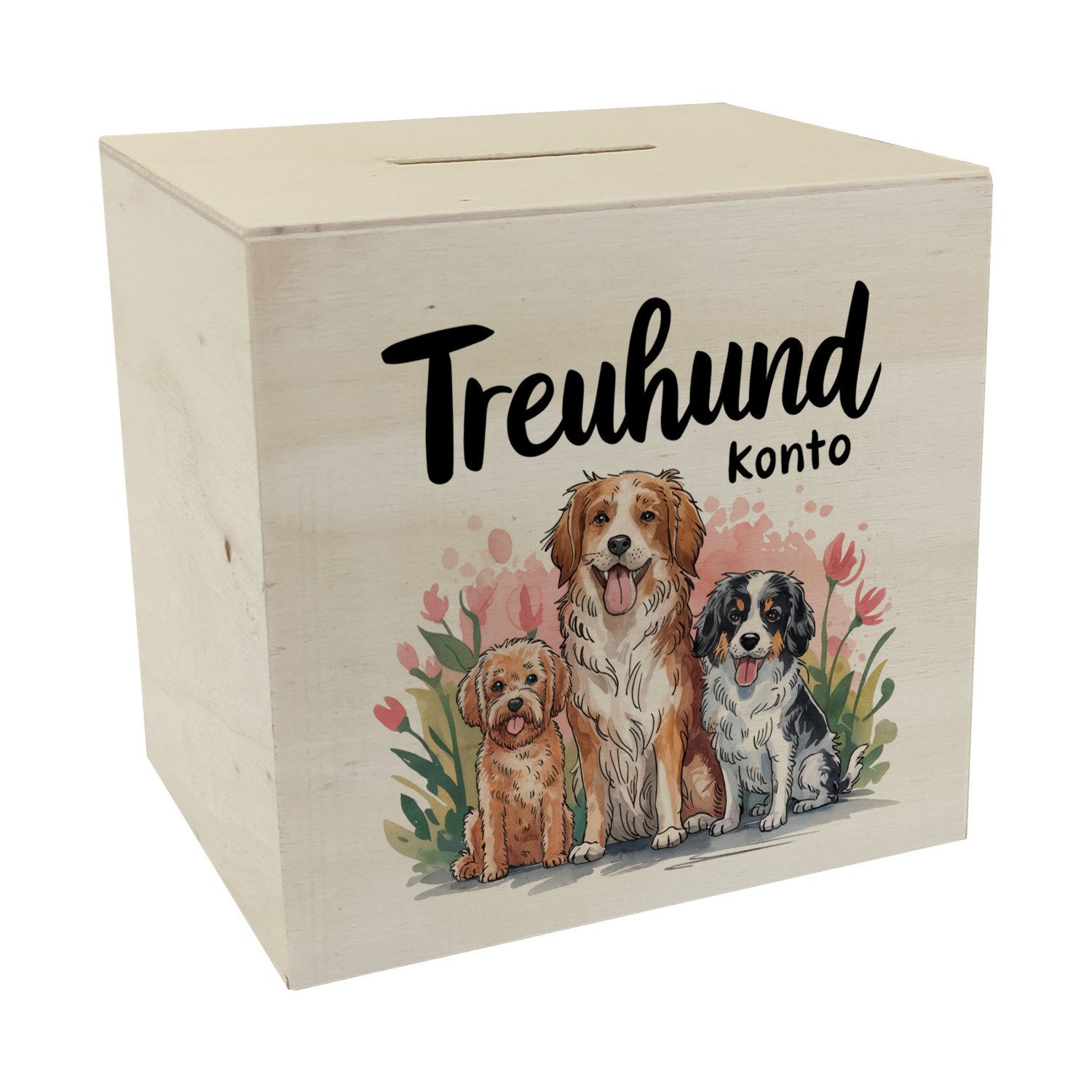 Spardose drei niedliche Hunde Spardose aus Holz - Treuhund Konto