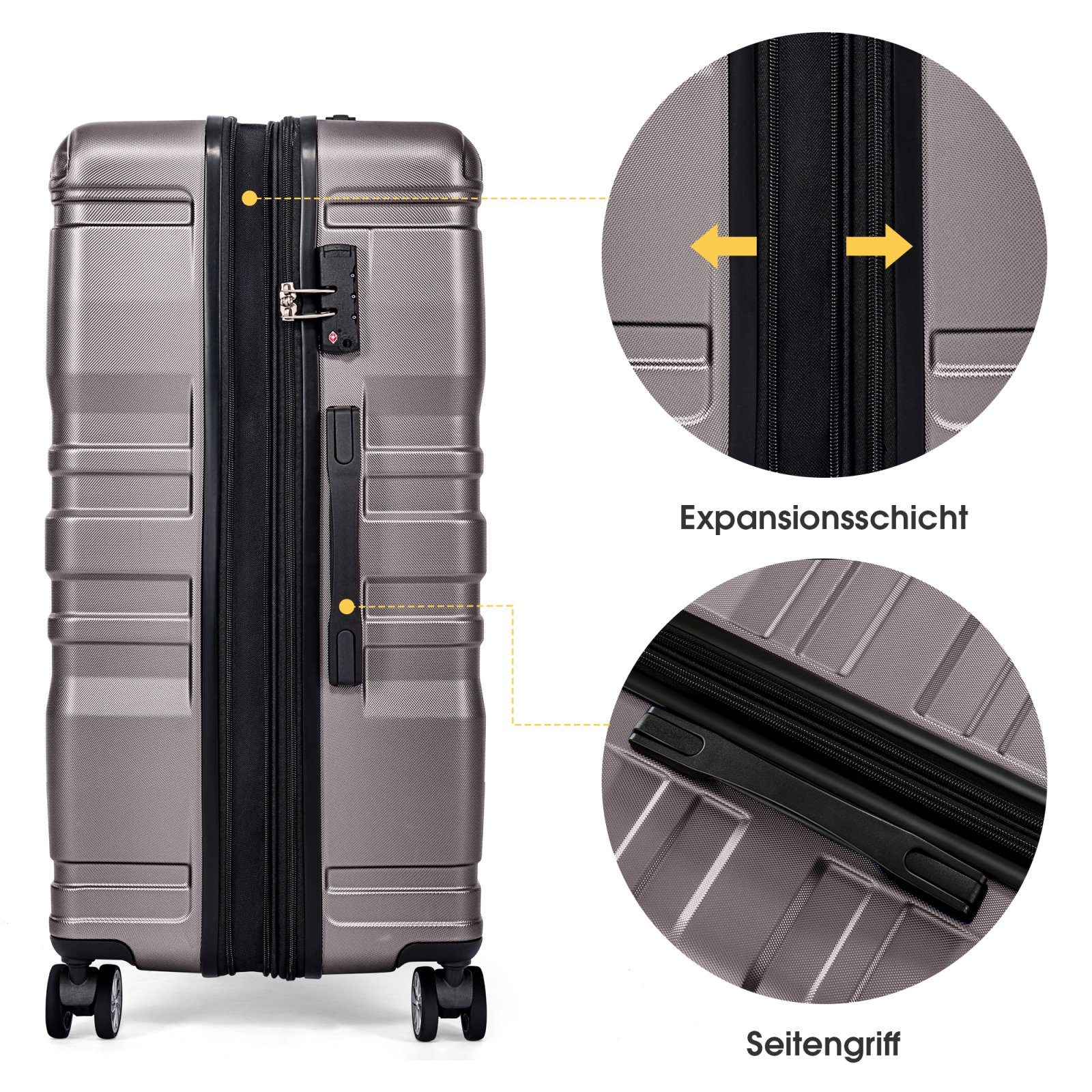 SEEZSSA Handgepäckkoffer Hartschalen-Handgepäck Trolleyset Koffer TSA-Schloss mit Universalrad Grau