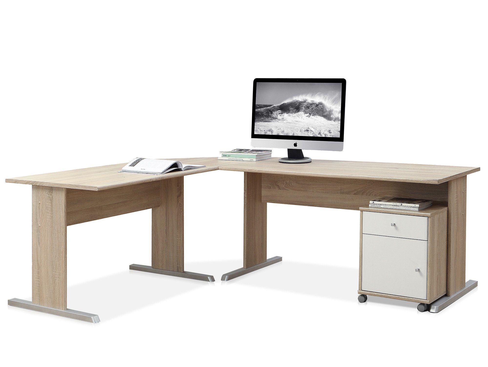 Moebel-Eins 144 EASY Schreibtisch, Sonomafarbig cm breit, Schreibtisch, OFFICE Dekorspanplatte, Material Eiche