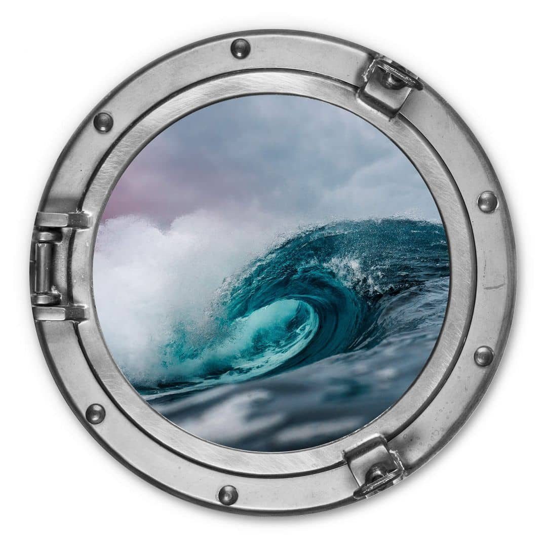 K&L Wall Art Alu-Dibond-Druck Metallposter Badezimmer Silber Bullauge Schiff Maritime Wanddeko, Metalloptik Wandbild Ø 20cm