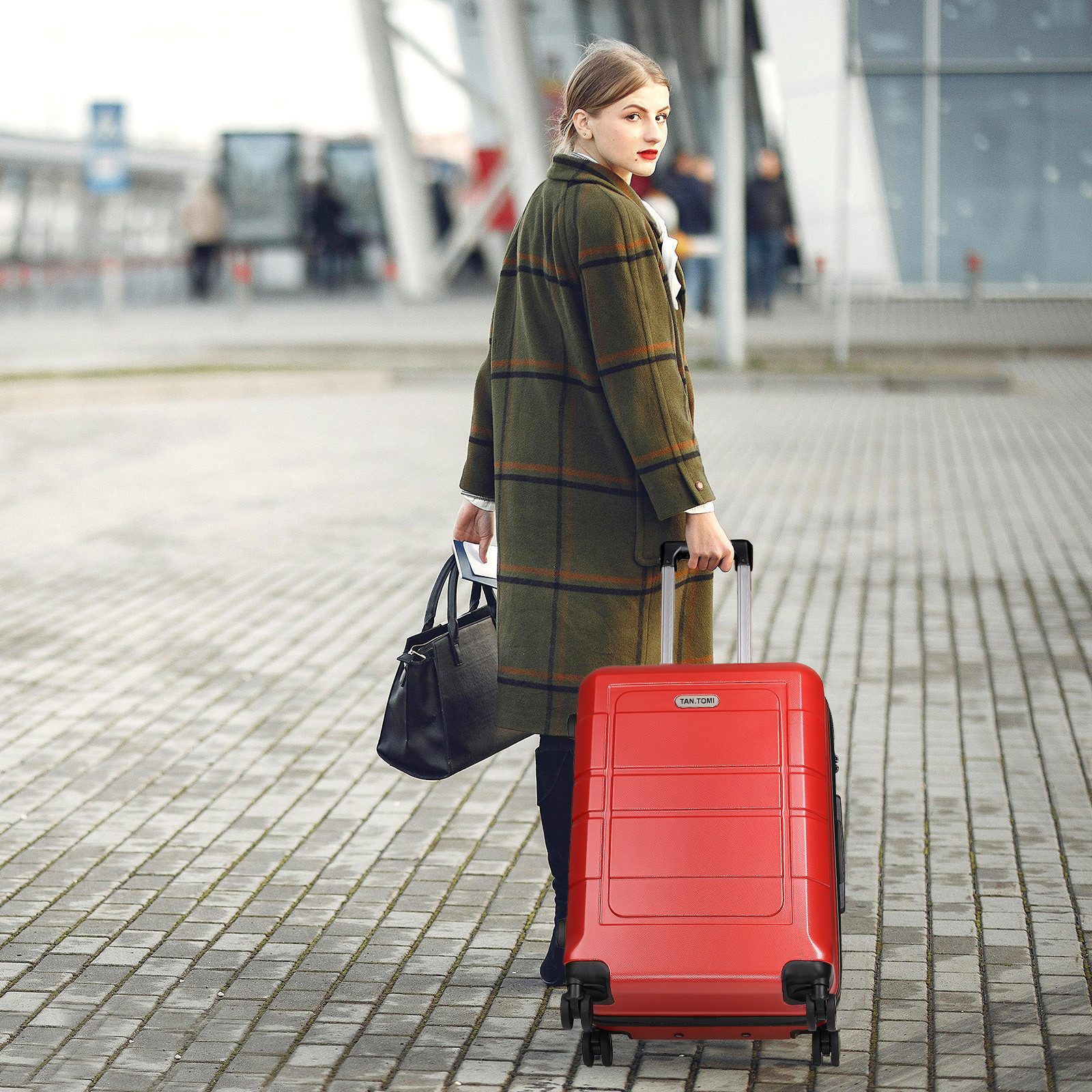 TAN.TOMI Handgepäckkoffer Trolley Hartschalenkoffer Hard Shell Hartschalenkoffer Trolley Koffer, 4 Rollen, Reisekoffer Reisekofferset Gepäck mit Zahlenschloss – Bild 3 von 5