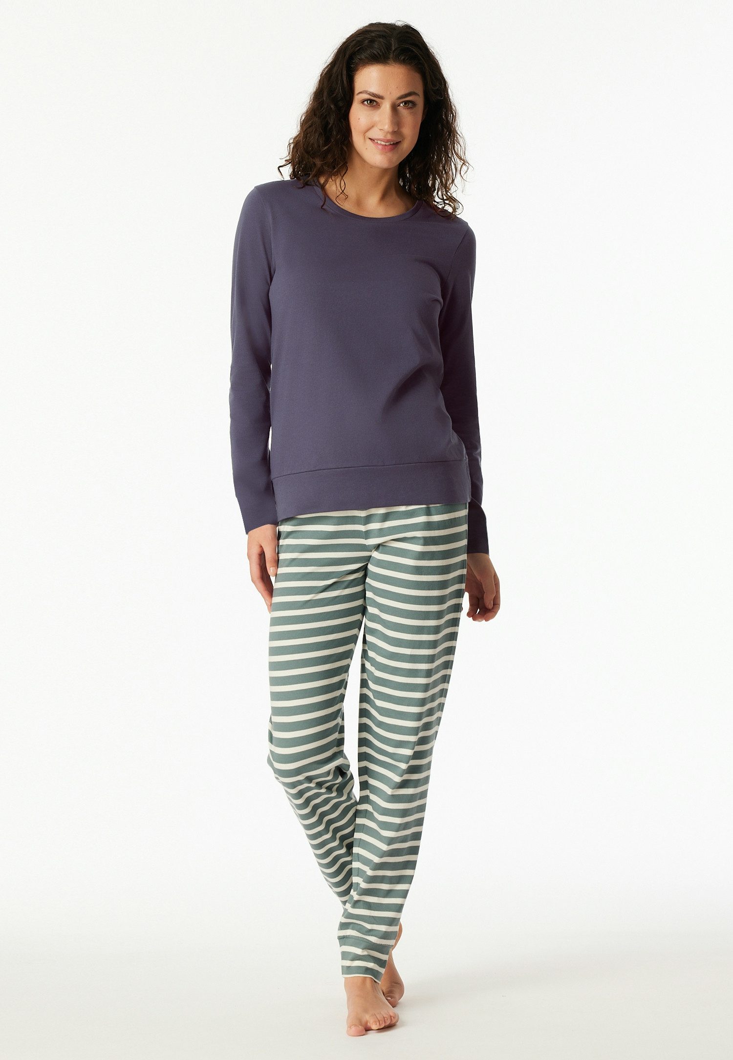 Schiesser Schlafanzug Casual Essentials (2 tlg) Baumwolle, Rundhalsausschnitt, langärmelig