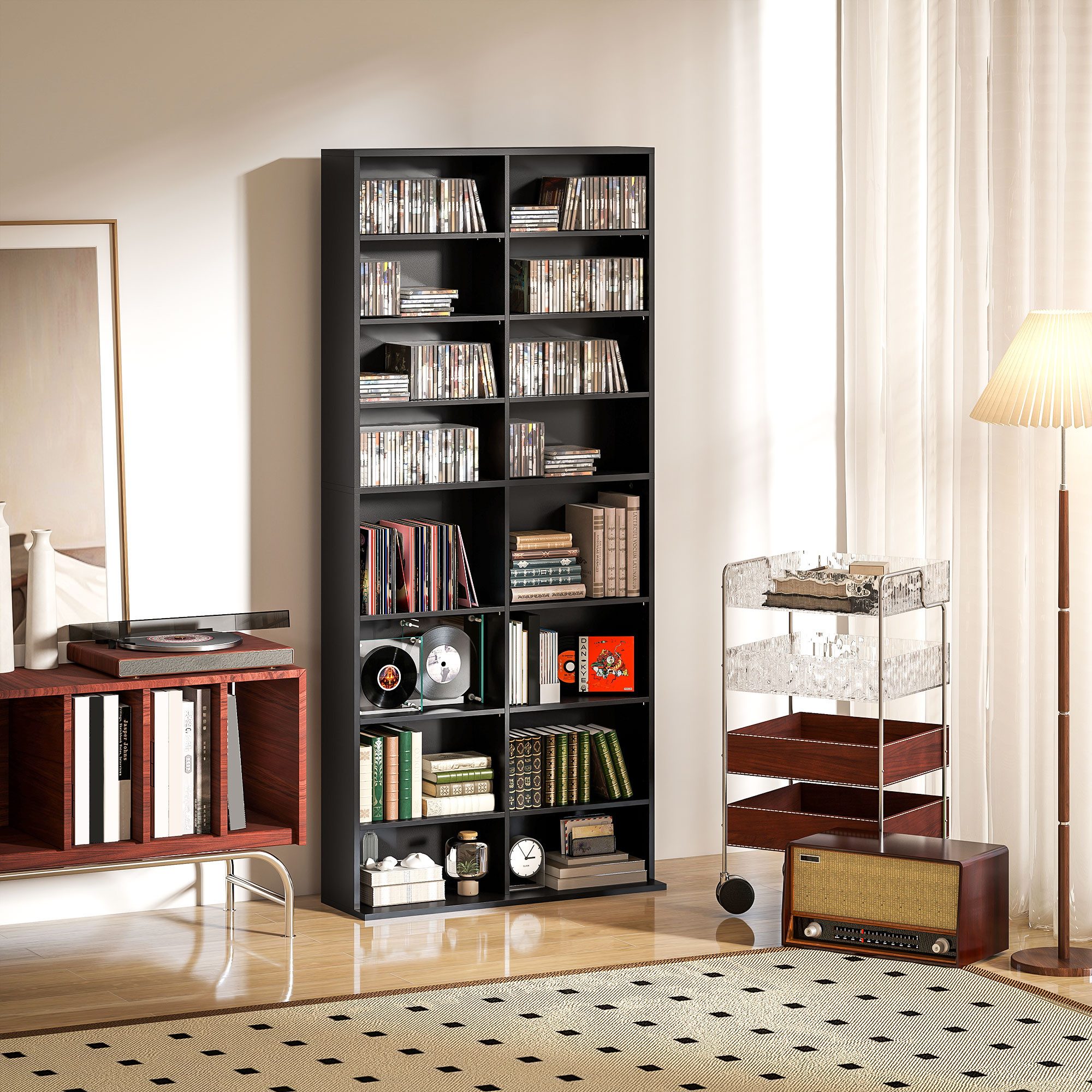HOMCOM CD-Regal Medienaufbewahrung für Wohnzimmer, Blu-ray-Regal 1-tlg., Große Speicherkapazität, verstellbare Fächer, kompakt