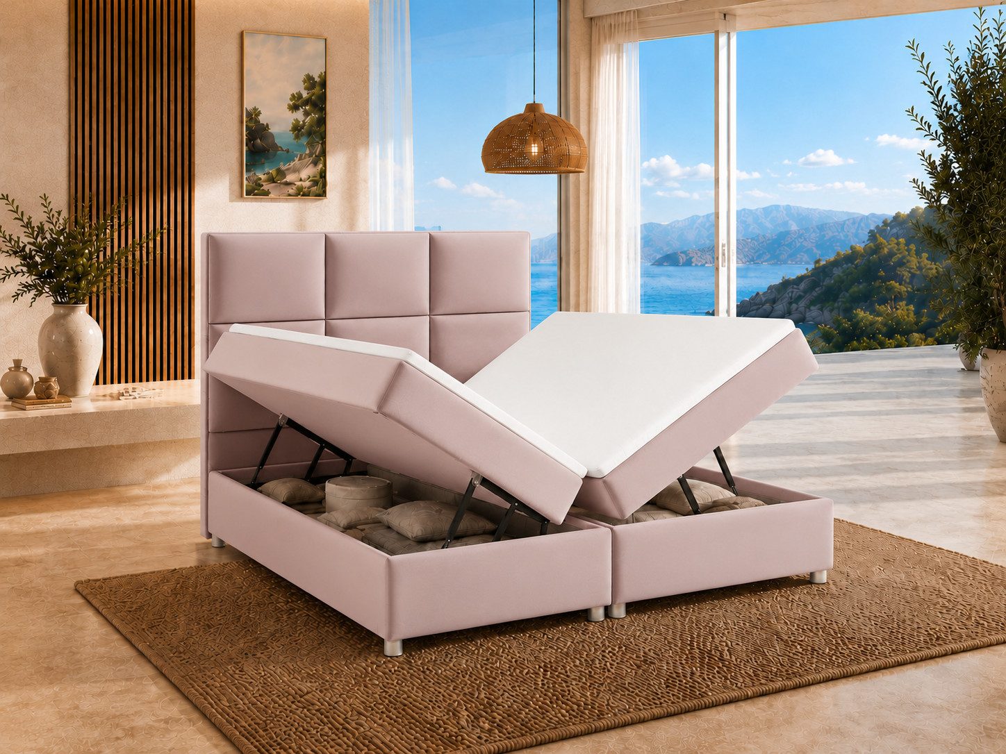 Best for Home Boxspringbett Trinity K-13 mit Stauraum & 5 cm Topper –Komfort (Einzelbett, 3-St., 140x200 160x200 180x200 200x200 cm), Zwei seitlich öffnende Bettkästen, ergonomischer Schlafkomfort
