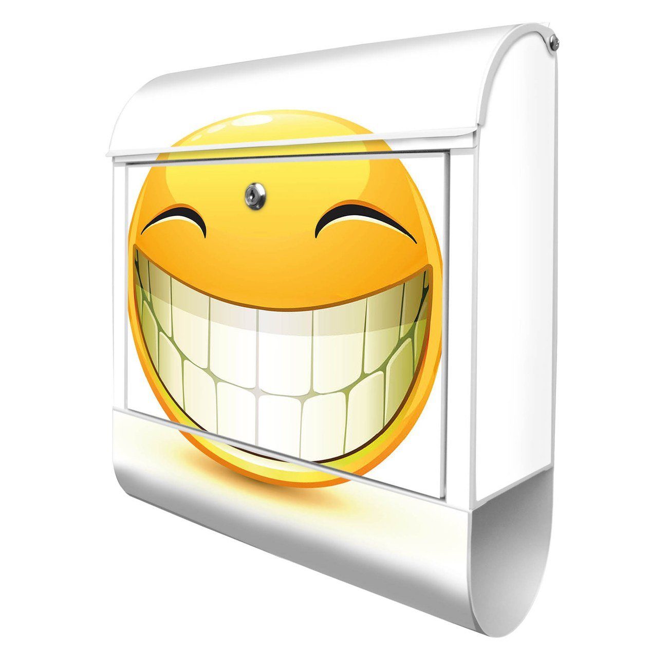 banjado Wandbriefkasten Stahl Smile (Wandbriefkasten witterungsbeständig, pulverbeschichtet, mit Zeitungsfach), 39 x 47 x 14cm weiß