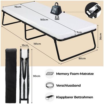 TLGREEN Gästebett Klappbett Gästebett Klappbar Einzelbett mit Rollen Matratze Abdeckung