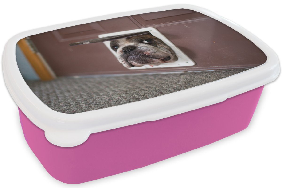 MuchoWow Lunchbox rosa (2-tlg), Kunststoff, - Brotbox Snackbox, - Lustig - Brotdose - Kinder, Katzenklappe für - Jungen Erwachsene, Mädchen Kunststoff Mädchen, Hund - Kinder, Kinder