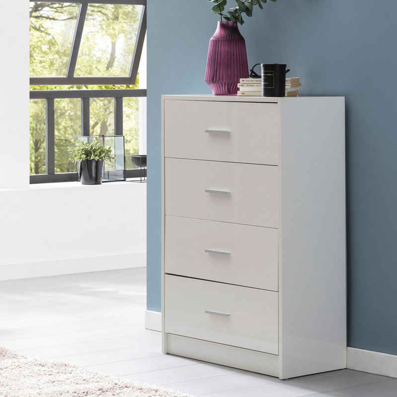 FINEBUY Schubkastenkommode FB52330 (Sideboard Weiß Hochglanz 60x90x30 cm Modern), Anrichte Schmal, Kleine Schubladenkommode Flur