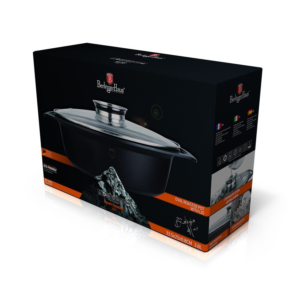 BerlingerHaus Bräter Strong mold, Marmorbeschichtung (Set, 2-tlg), mit Glasdeckel und Aromaknopf