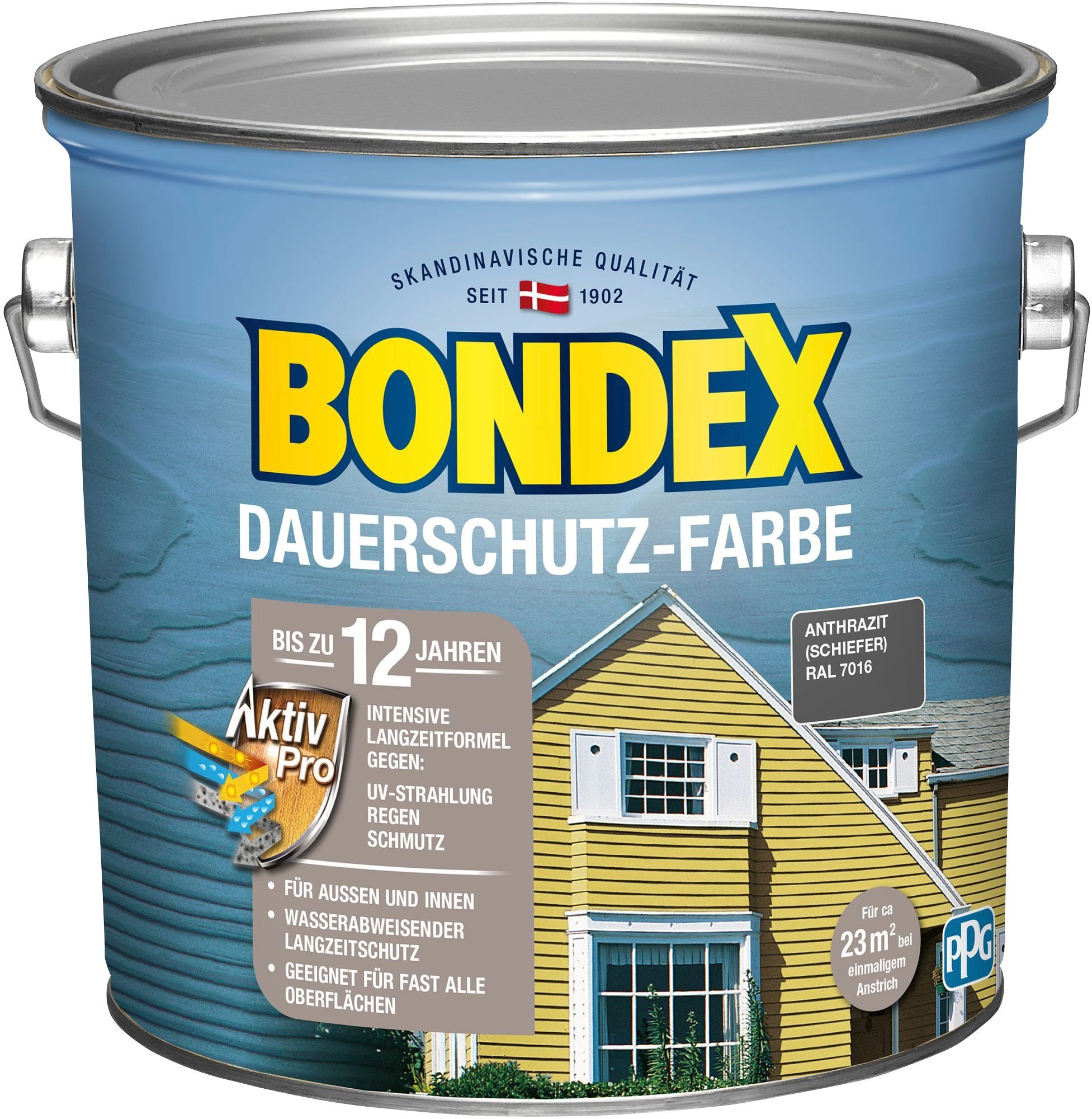 Bondex Wetterschutzfarbe DAUERSCHUTZ-FARBE, für Außen und Innen, Wetterschutz mit Aktiv Pro Langzeitformel Schiefer