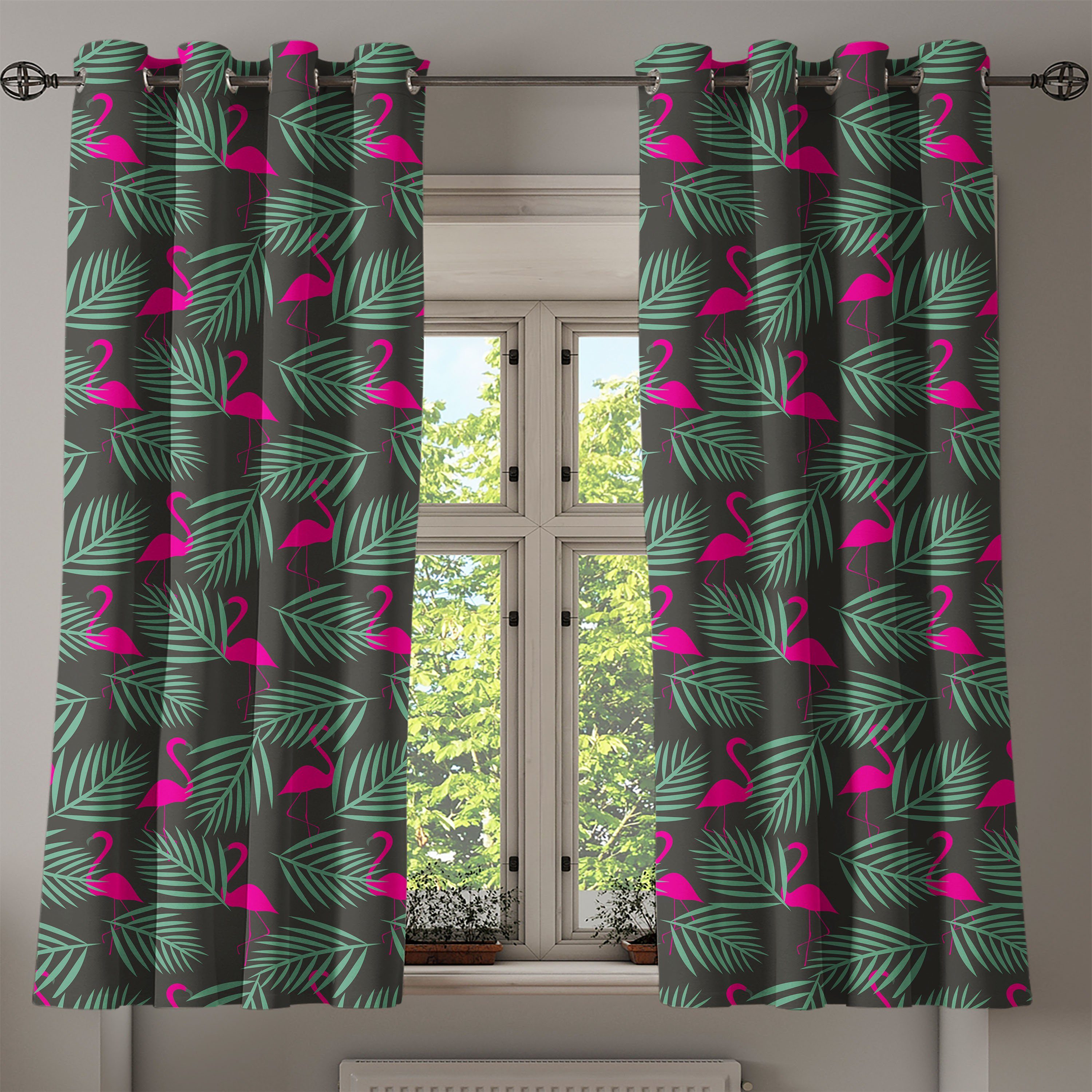 für Gardine Flamingo Zoo-Tiere Rosa Abakuhaus, Dekorative Wohnzimmer, in Schlafzimmer 2-Panel-Fenstervorhänge
