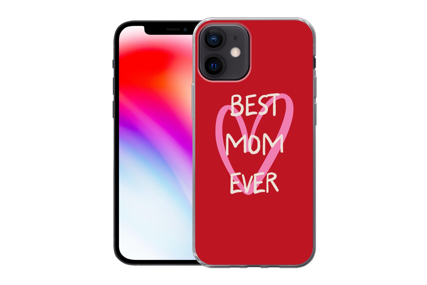 MuchoWow Handyhülle für Apple iPhone 12 Mutter - Zitat - Herz - Rot, Smartphone-Bumper, Print, Handy Schutzhülle Dünn