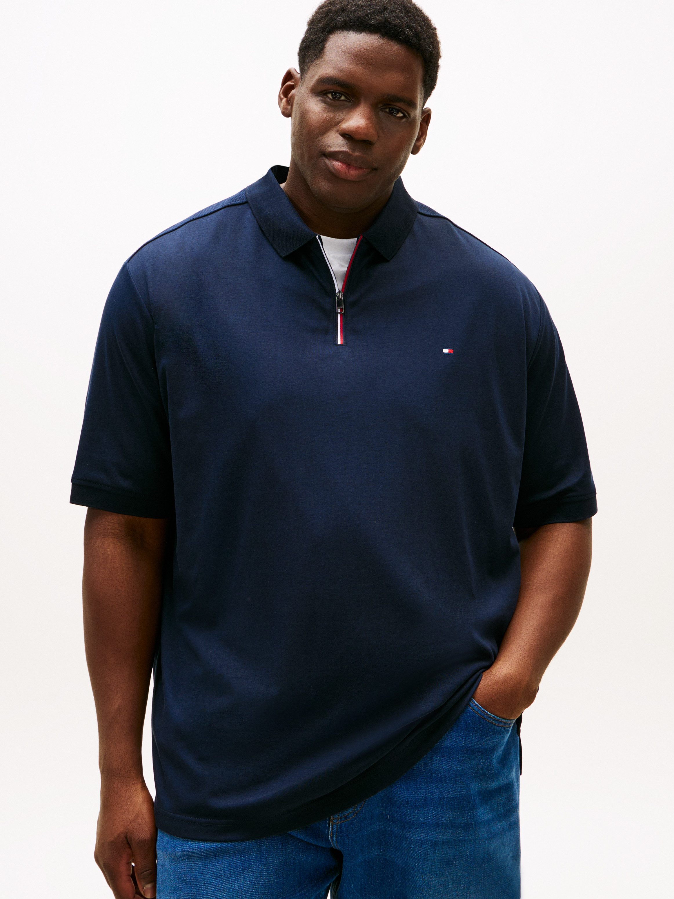 Tommy Hilfiger Big & Tall Poloshirt BT-LIQUID COTTON RWB ZIP Große Großen, Polokragen mit Reißverschluss