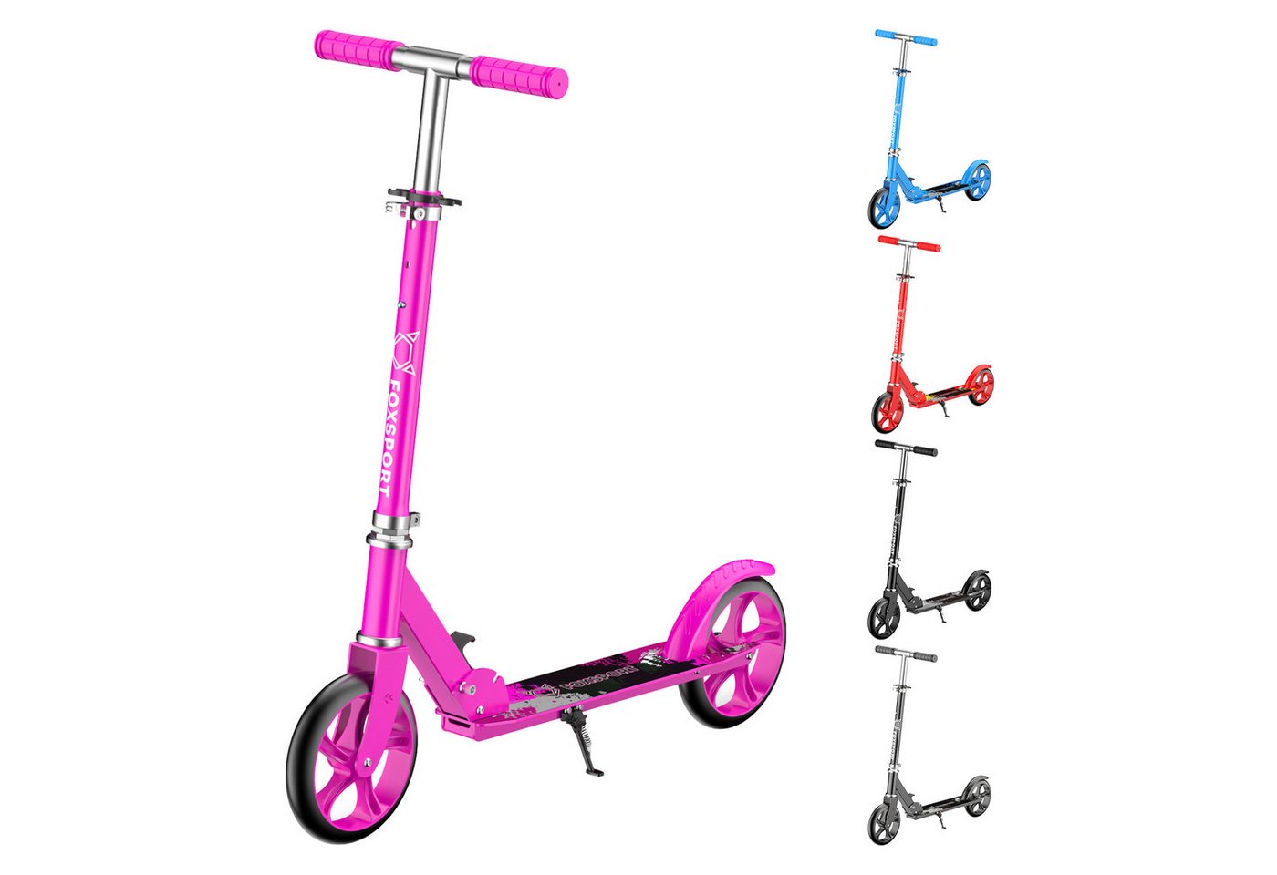 FOXSPORT Cityroller Leichter faltbarer, für Erwachsene und Kinder, 1 km/h, (Packung, mit Schutzblechen), klappbar&höhenverstellbar Scooter 200mm Räder Maximale 100 kg