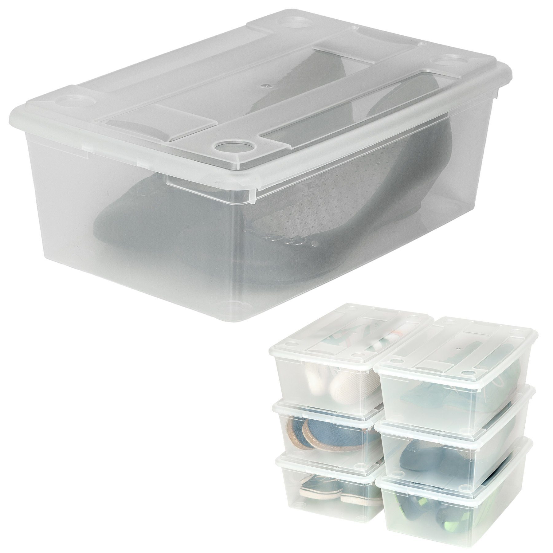 tectake Stapelbox 6er-Set Schuhbox mit Deckel, 33 x 23 x 12 cm (Aufbewahrungskisten, in transparent), mit Deckel, transparent, stapelbar, mit Lüftungsöffnungen