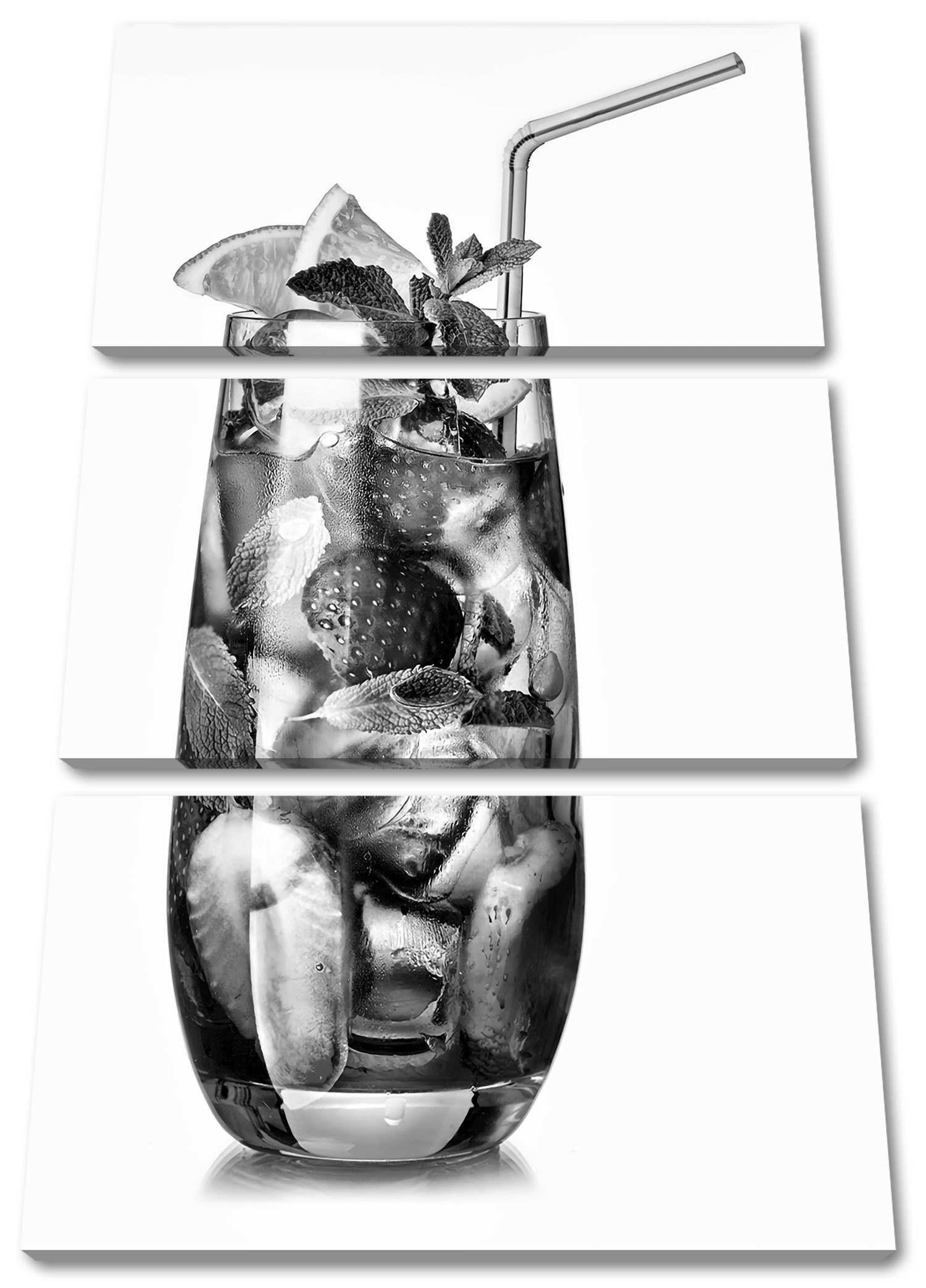 Zackenaufhänger fertig (120x80cm) Pixxprint Erdbeercocktail, Erdbeercocktail 3Teiler St), inkl. Leinwandbild Leinwandbild (1 bespannt,