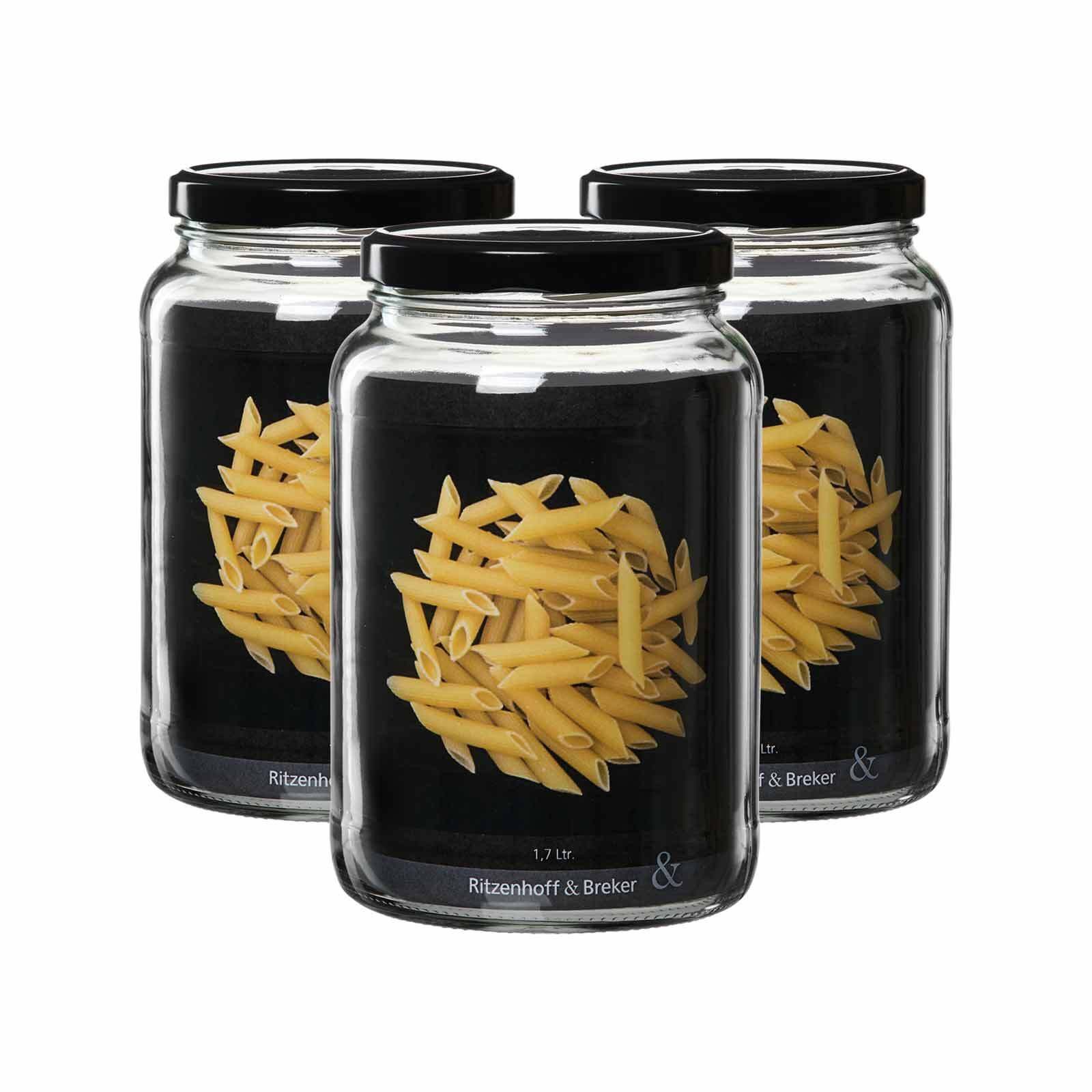 Ritzenhoff & Breker Vorratsglas Mara Vorratsgläser 1,7 l 3er Set, Glas, (3-tlg)