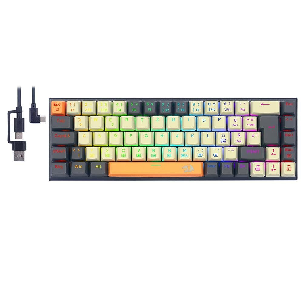 Redragon K633CGO RGB Mechanische Tastatur mit Hot-Swap-fähigen roten Schaltern Gaming-Tastatur (QWERTZ deutsches Layout mit 68 Tasten)