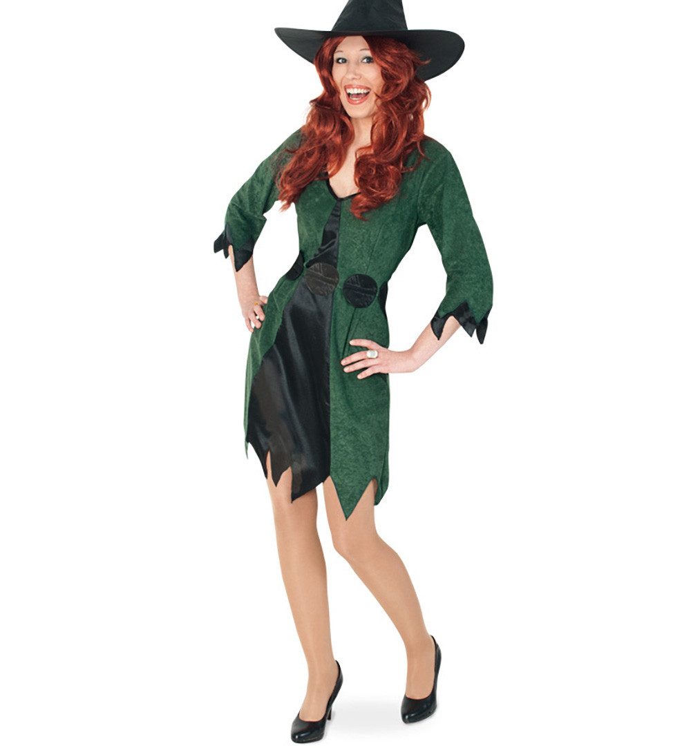 Hexen-Kostüm Waldhexe Hexen Kostüm Kleid mit Gürtel Grün Karneval Halloween 36-42