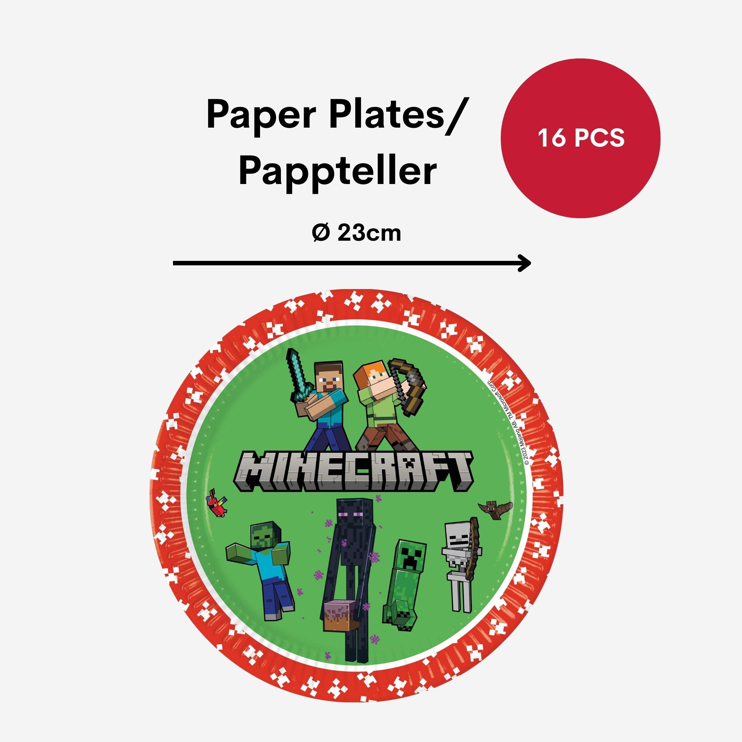 Procos Einweggeschirr-Set 76-tlg. Minecraft Party Set für Kindergeburtstag, 16 Personen