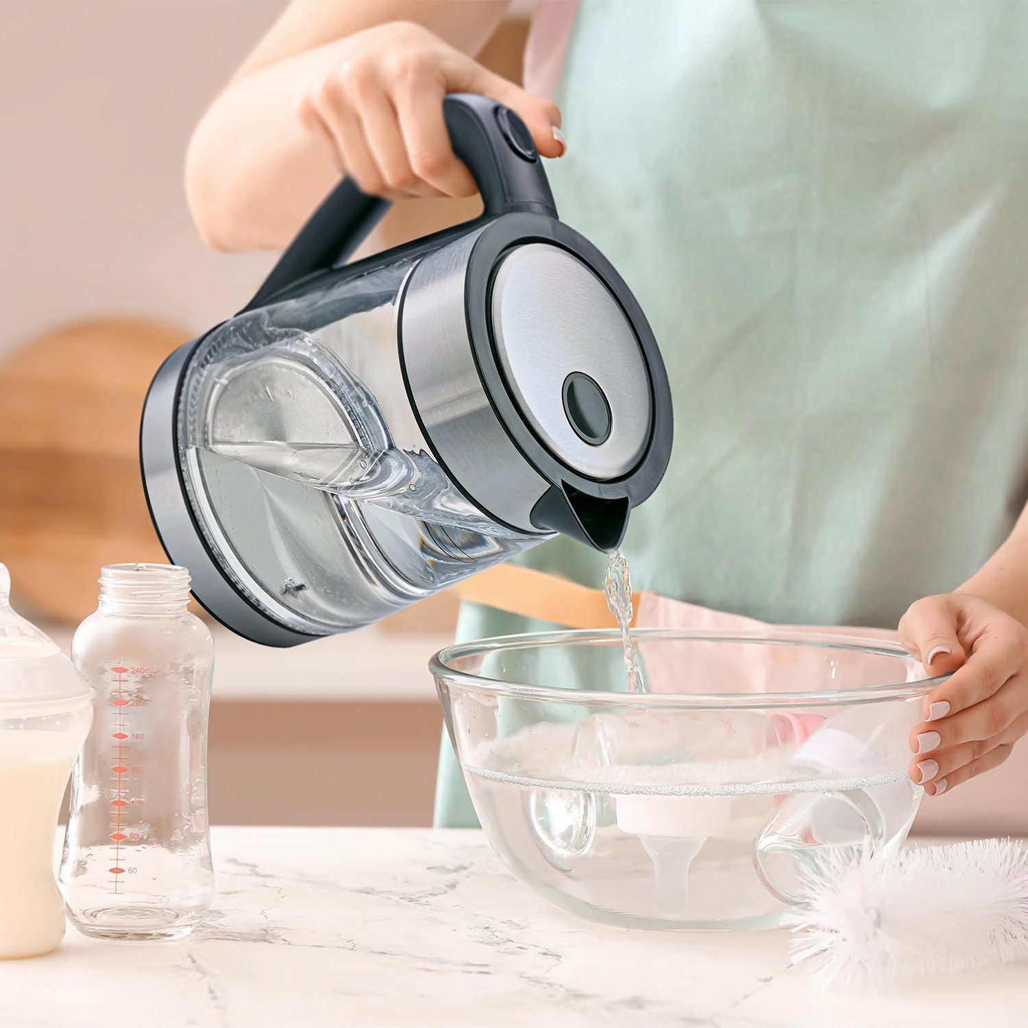 TZS FIRST AUSTRIA Wasserkocher Glaswasserkocher 1,7 L, mit Kalkfilter, 2200 Watt, Innenbeleuchtung, 1.7 l, 2200 W, kabellos, Trockenkochschutz, 360° Grad Anschl – Bild 4 von 5