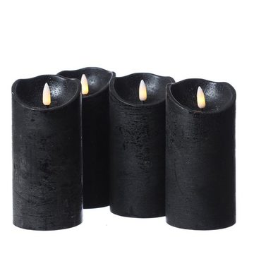 MARELIDA LED-Kerze LED Kerzenset Rustik Optik Echtwachskerzen H: 15cm Timer schwarz 4St. (4-tlg)