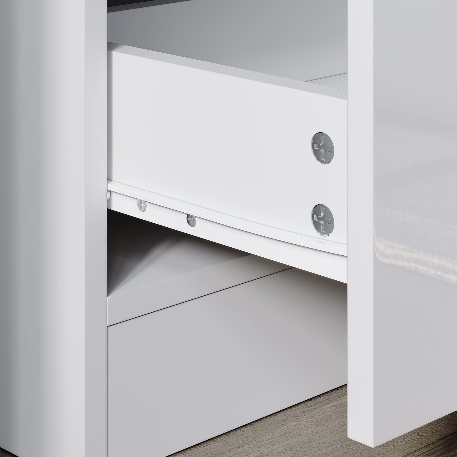 SONNI Nachtkonsole Nachttisch mit led beleuchtung,schublade 45x35xH46.5cm, Nachtkommode weiss hochglanz, 45cm breit – Bild 5 von 5