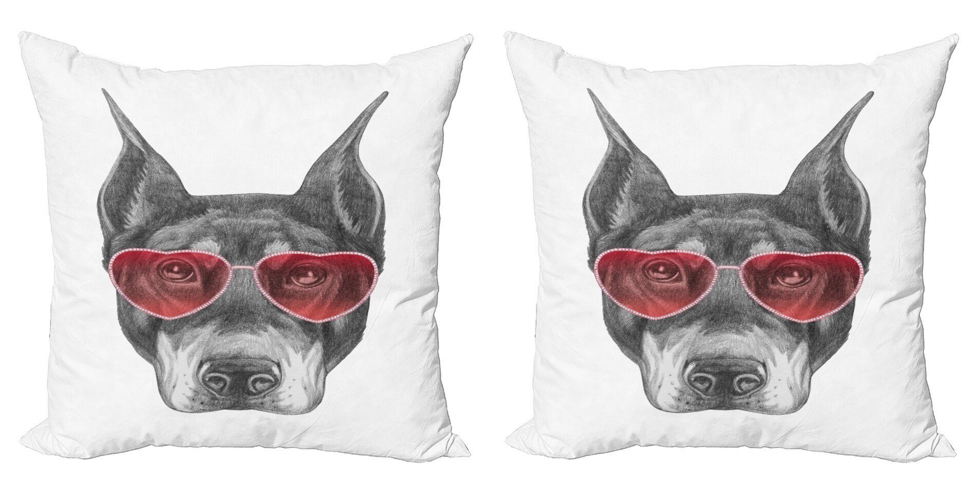 Kissenbezüge Modern Accent Doppelseitiger Digitaldruck, Abakuhaus (2 Stück), Sonnenbrille Bleistiftzeichnung Hund