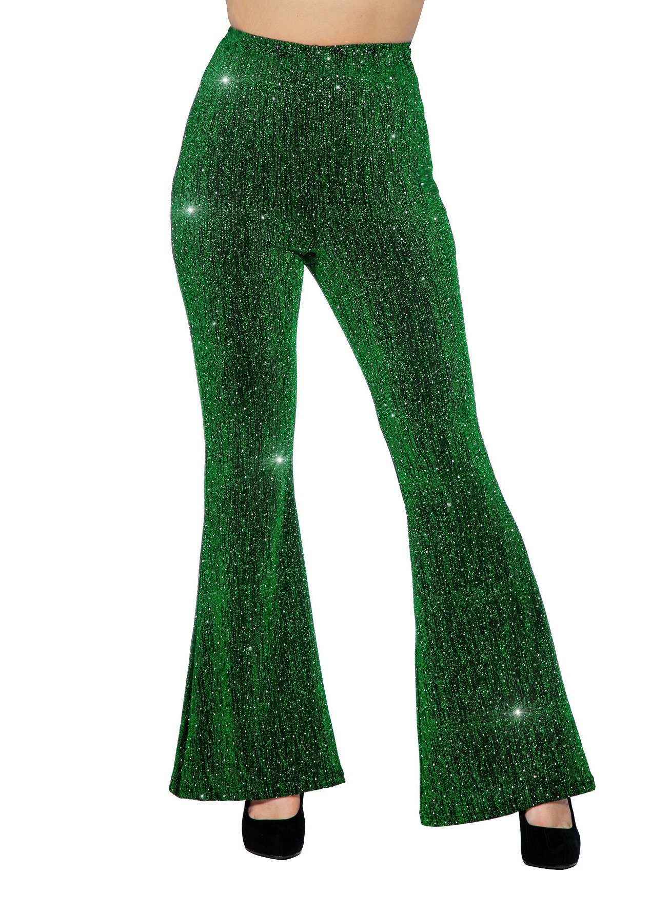 Metamorph Kostüm Disco Leggings für Damen grün, 70er Jahre Schlaghose mit M günstig online kaufen