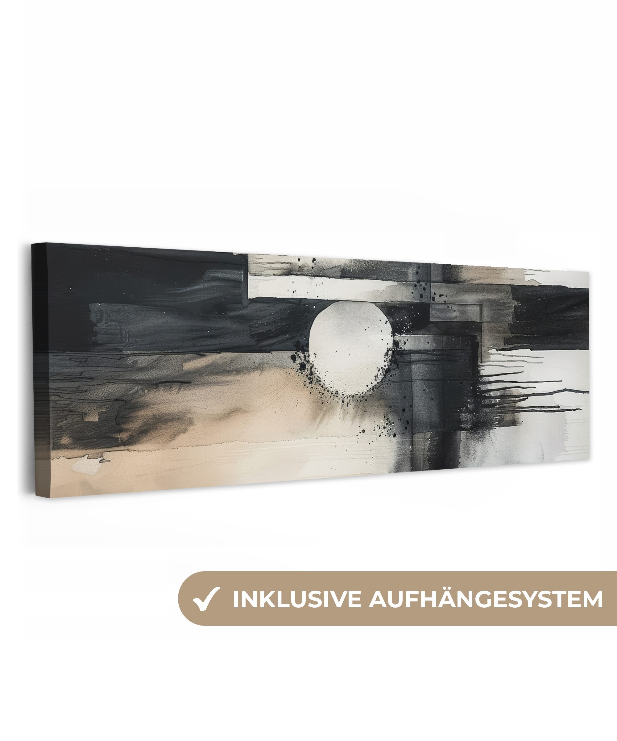 OneMillionCanvasses® Leinwandbild Panorama Abstrakt - Schwarz und Weiß - Farbe - Modern, Fotodruck (1 St), Wandbild, Deko Schlafzimmer Wohnzimmer Flur 60x20 cm