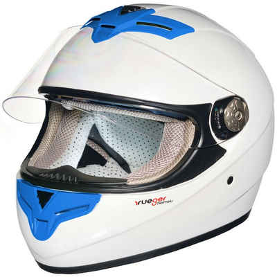 rueger-helmets Motorradhelm rueger Integralhelm Motorradhelm Kinder Motorrad Integral Bobber Sturz HelmRT-823 Weiß/Blau XXS