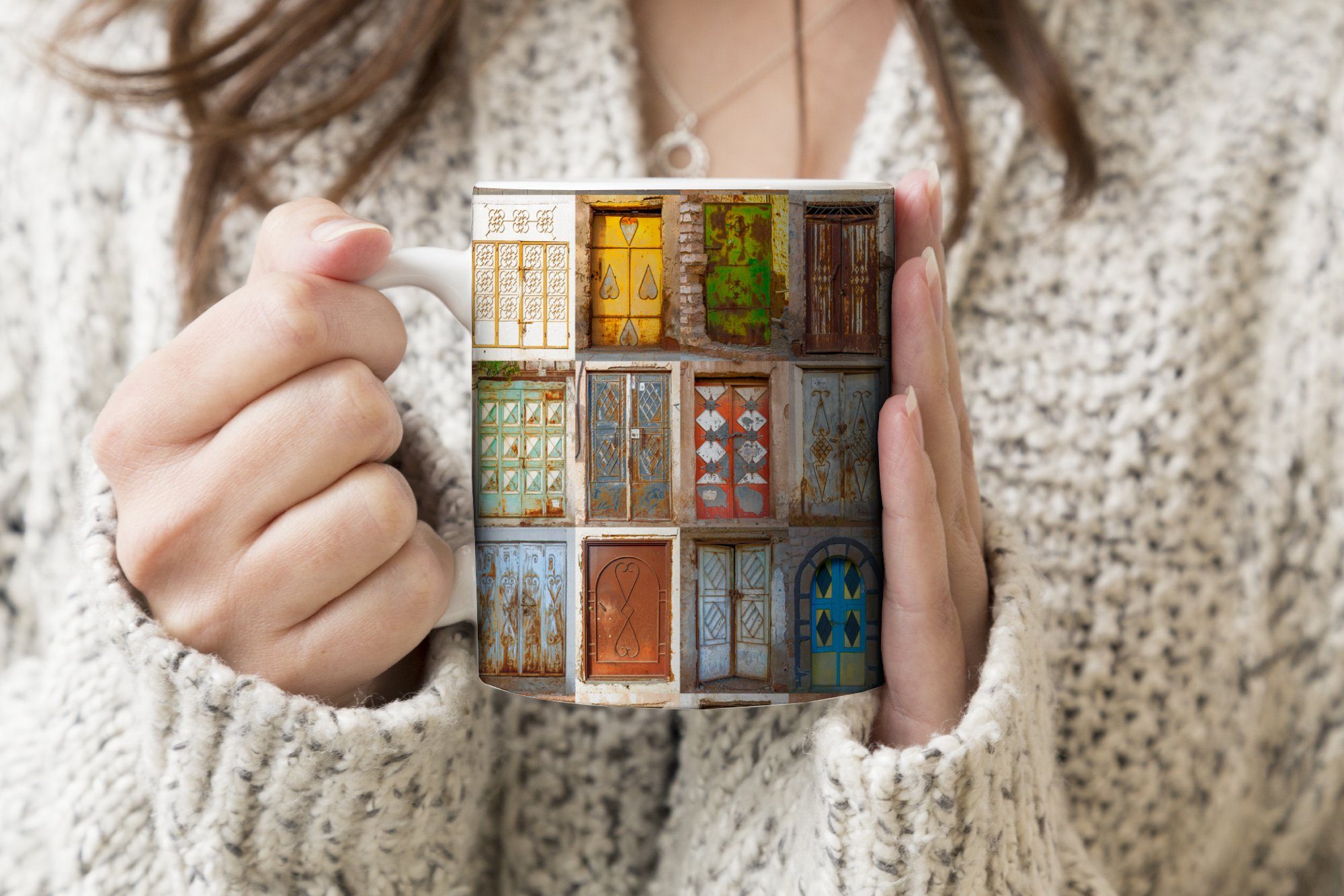 - Teetasse, Geschenk Kaffeetassen, - Becher, Vintage - Keramik, Teetasse, Collage, MuchoWow Türen Tasse Architektur