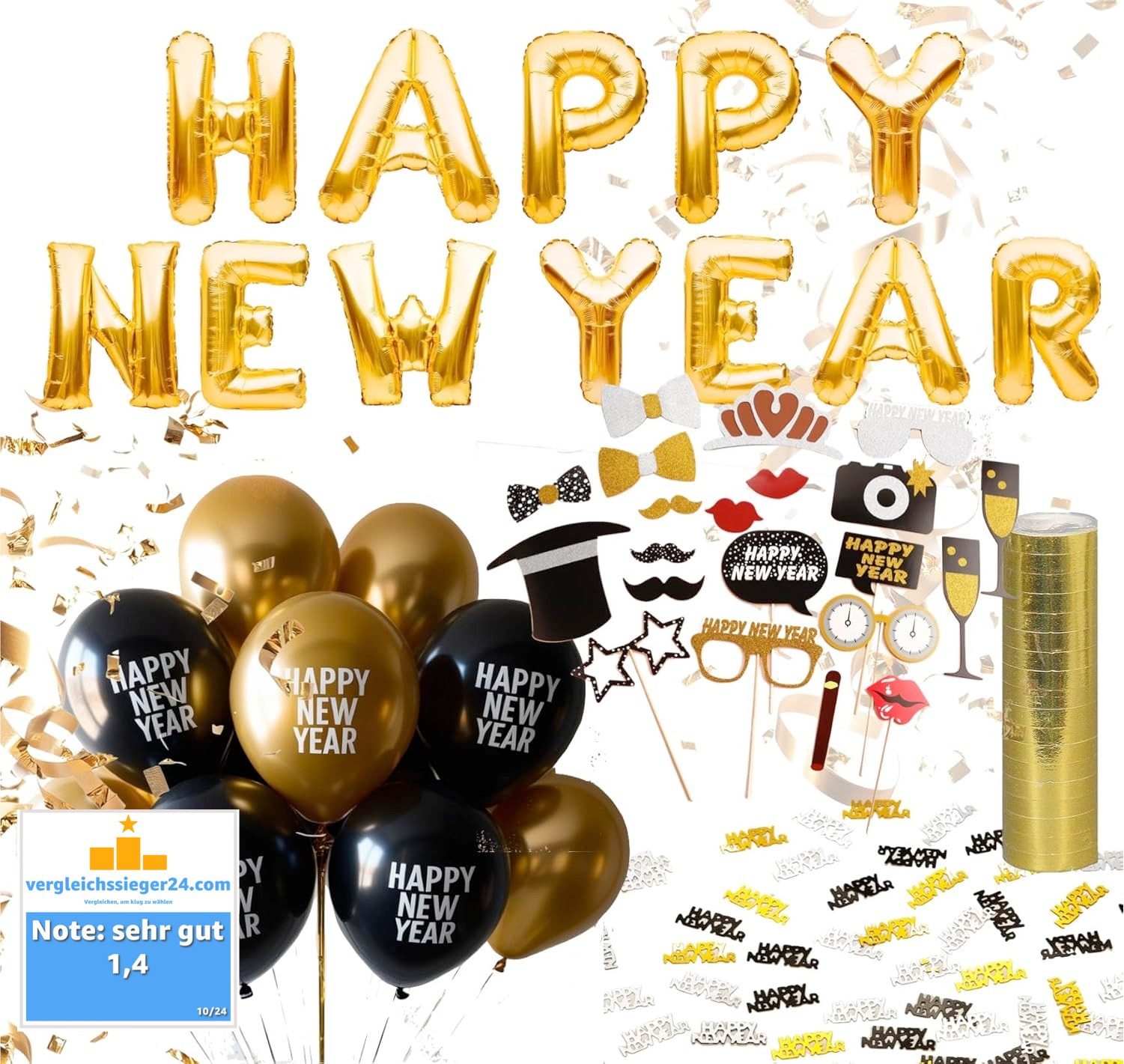 Dekotalent® Hängedekoration XXL Silvester Deko Set - Happy New Year Neujahr Dekoration Party 2025 (All-in-one Set, 1 St., Dekoration zu Neujahr), wiederverwendbar