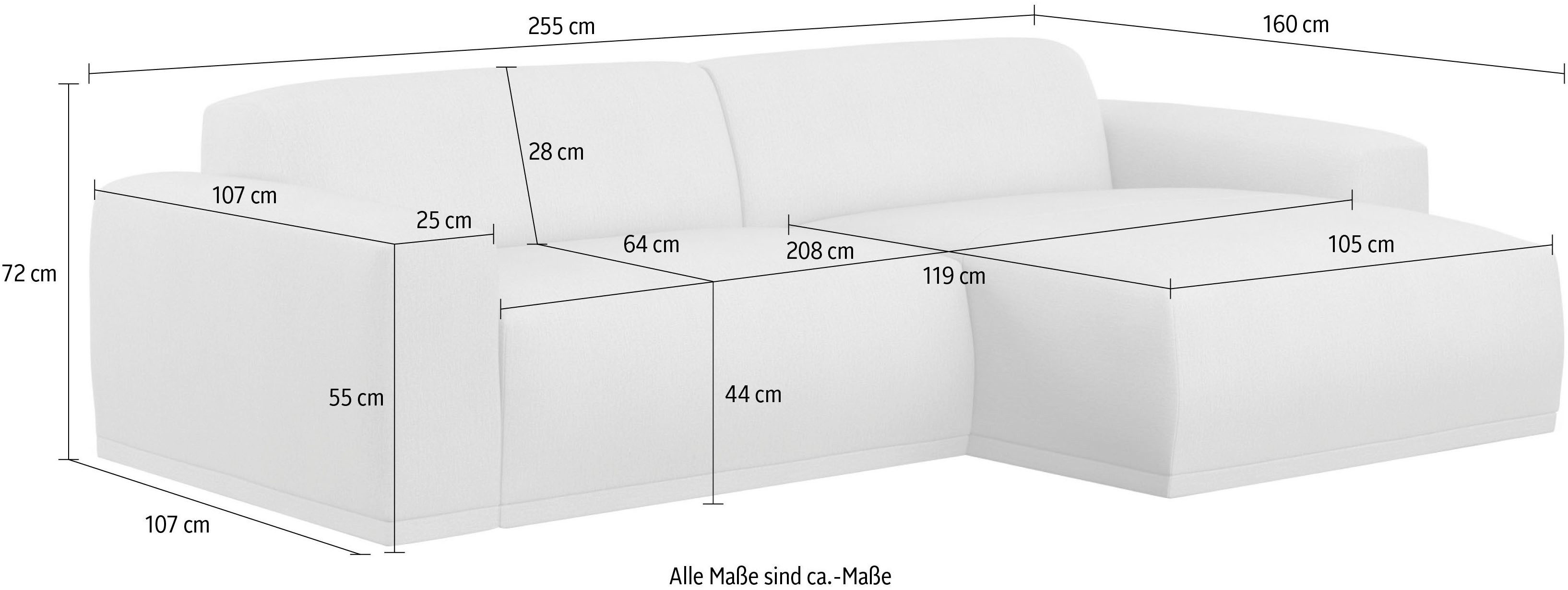 TRENDMANUFAKTUR Ecksofa Braga, mit hochwertigem Kaltschaum, L-Form, in Cord erhältlich, 2 Teile, modernes Sofa, Couch mit hohem Sitzkomfort, 255/72/160 cm (B/H/T)