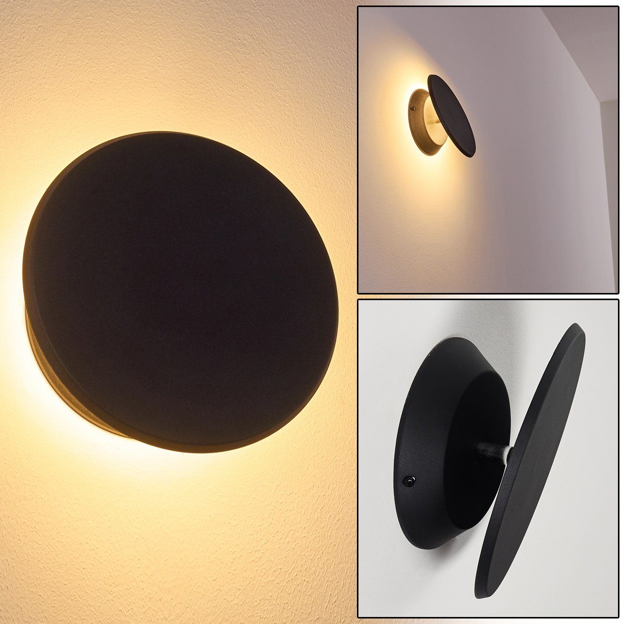 hofstein Wandleuchte »Caidate«, moderne Wandlampe aus Metall in Schwarz, 3000 Kelvin, runde Leuchte mit schönem Lichteffekt, 700 Lumen, LED