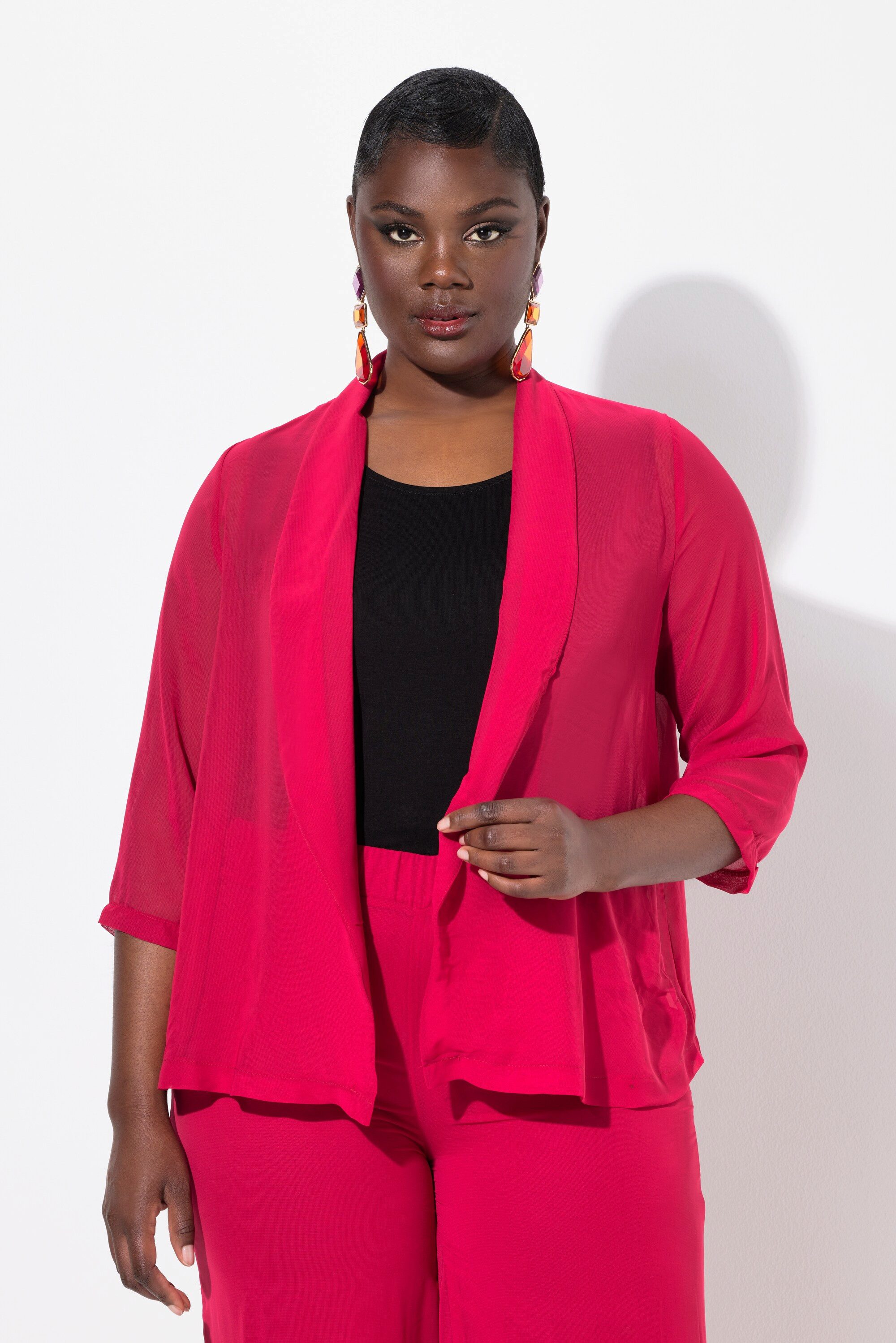 Ulla Popken Kurzjacke Chiffonjacke Oversized Schalkragen günstig online kaufen