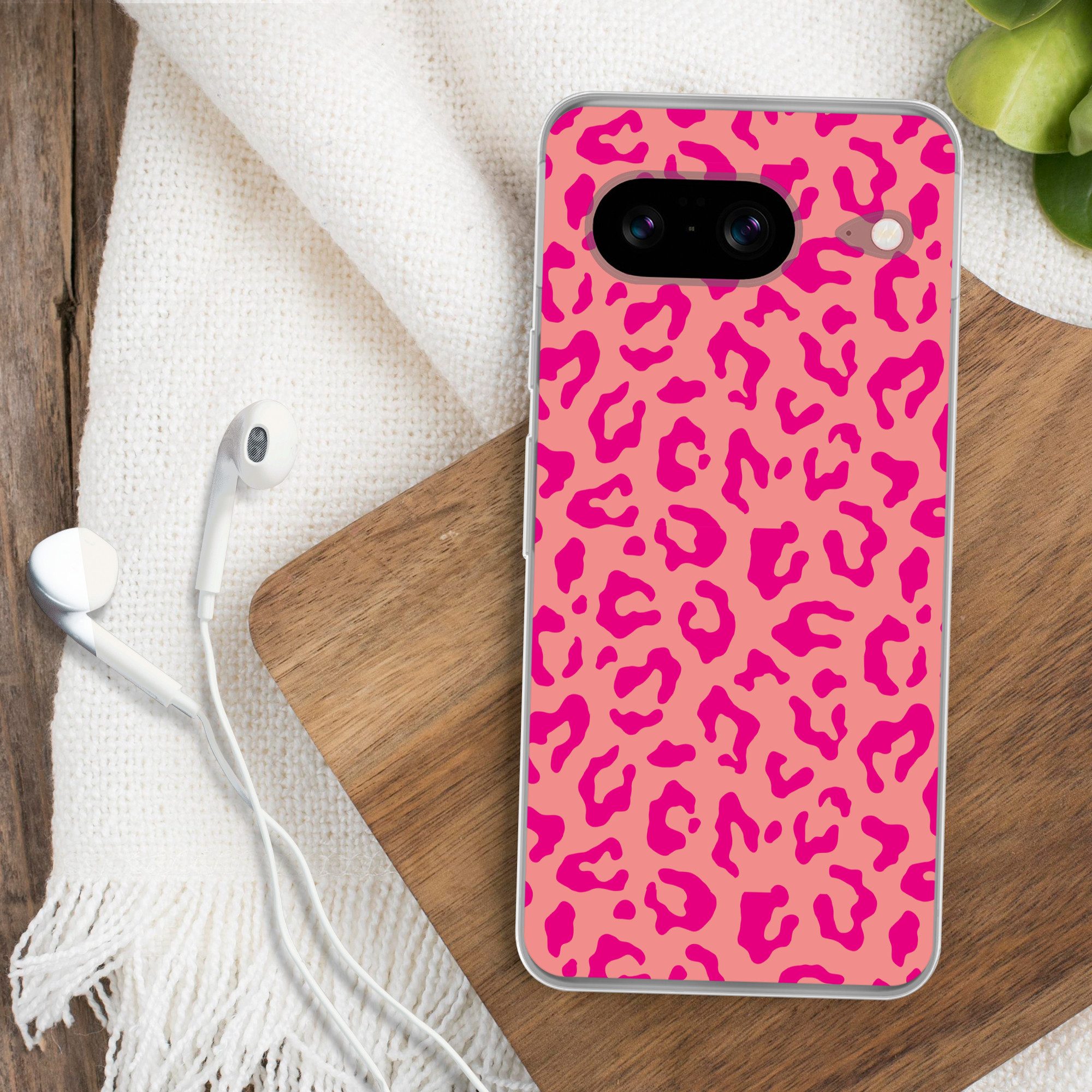 MuchoWow Handyhülle für Google Pixel 8 Pantherdruck - Rosa - Tierdruck - Minimalistisch, Handy Case, Silikon, Bumper Case Dünn